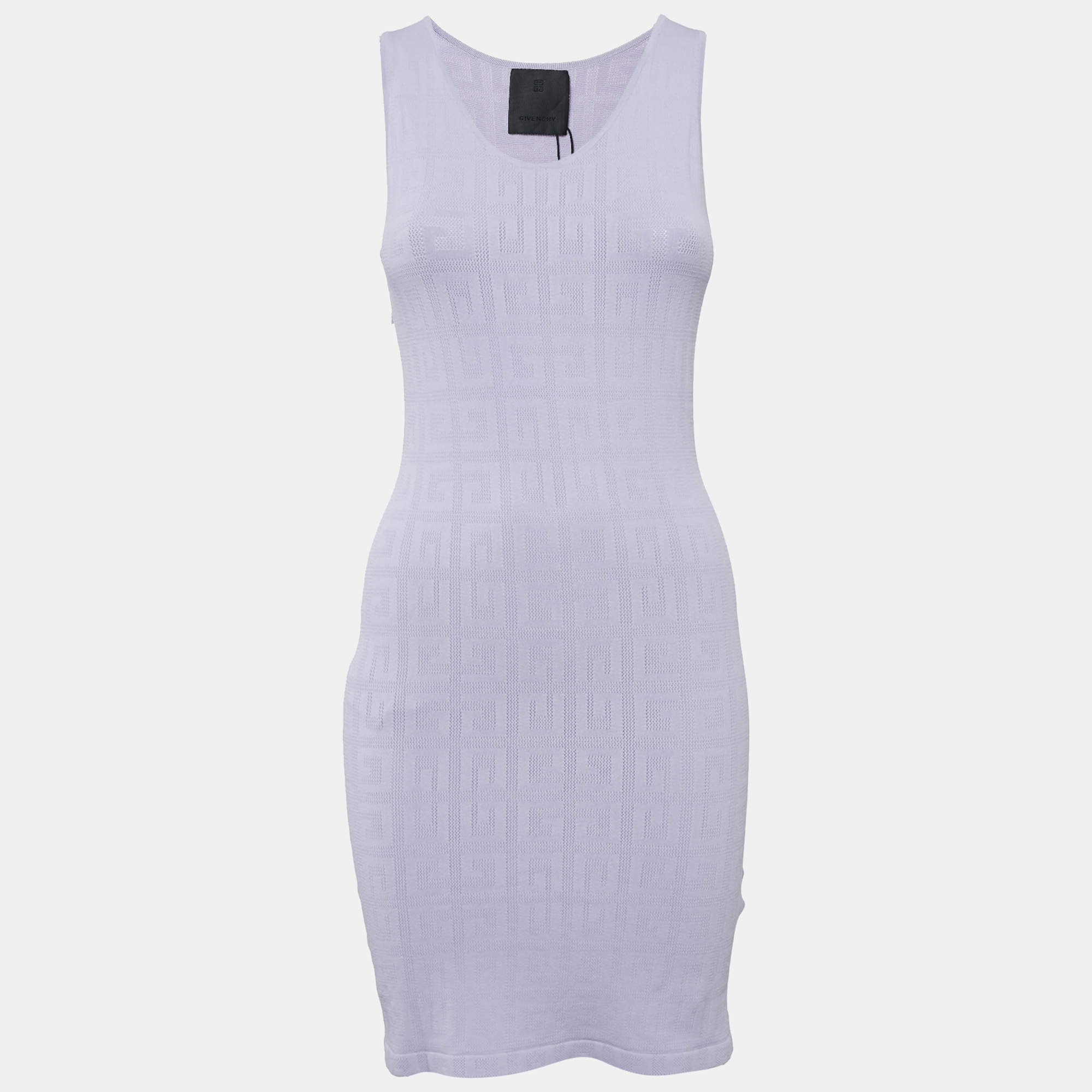 مملوكة مسبقًا Givenchy Lavender Monogram Stretch Knit Bodycon Dress M