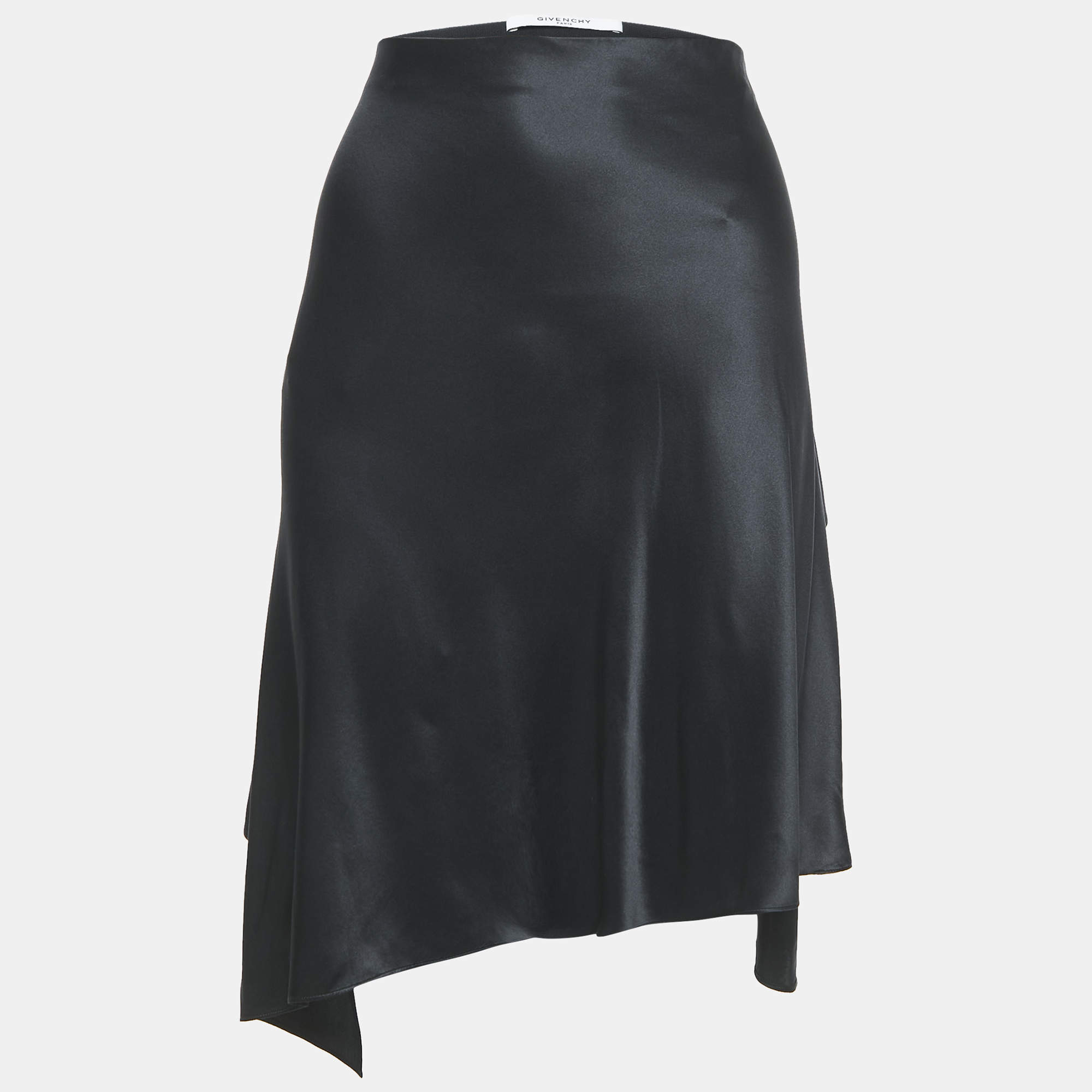Givenchy Black Satin Silk Ruffle Mini Skirt M