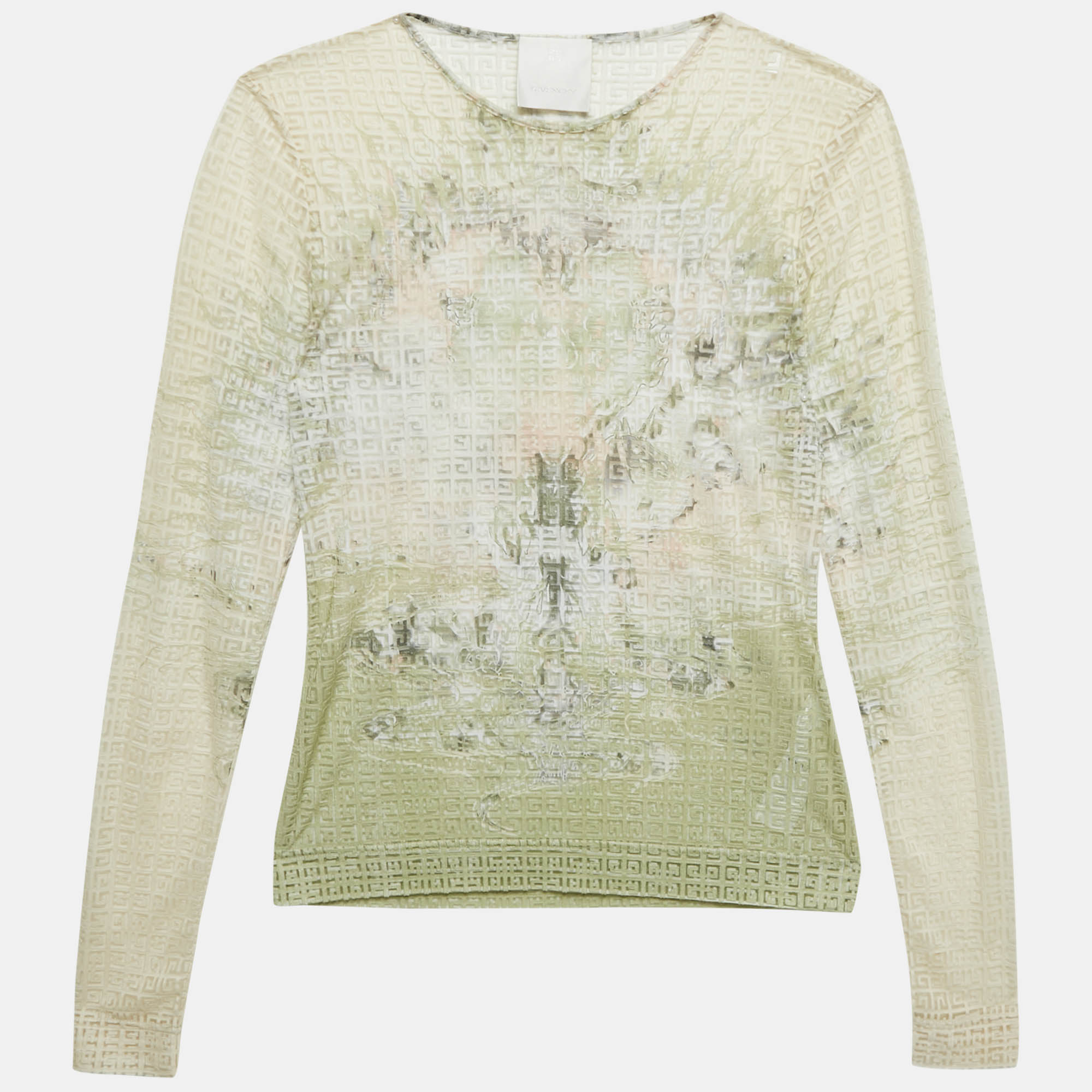 Givenchy Cream Monogram Sheer Jacquard Knit Long Sleeve Top S