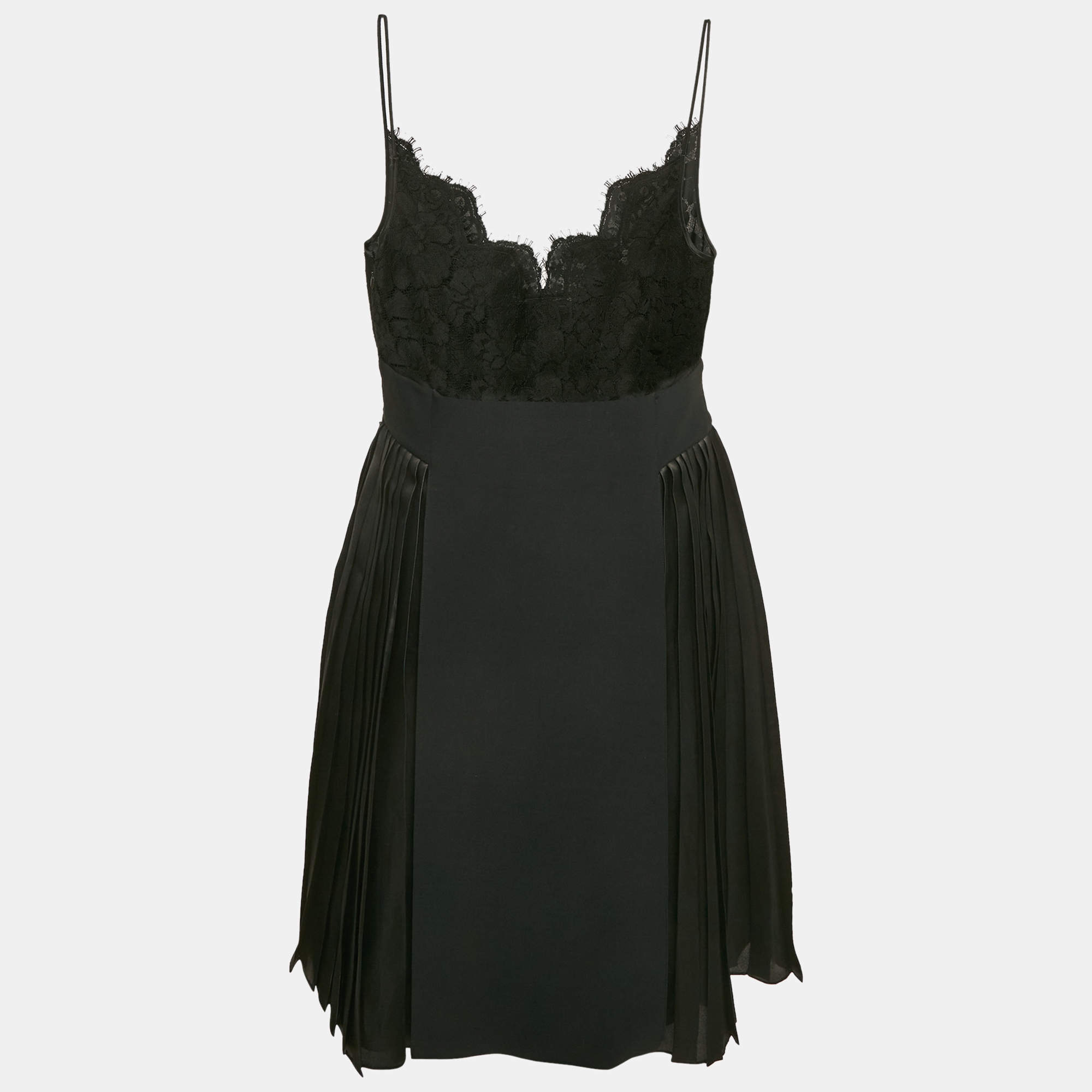 Givenchy Black Lace and Satin Pleated Dress and Sequined Knit Skirt Set S/M
