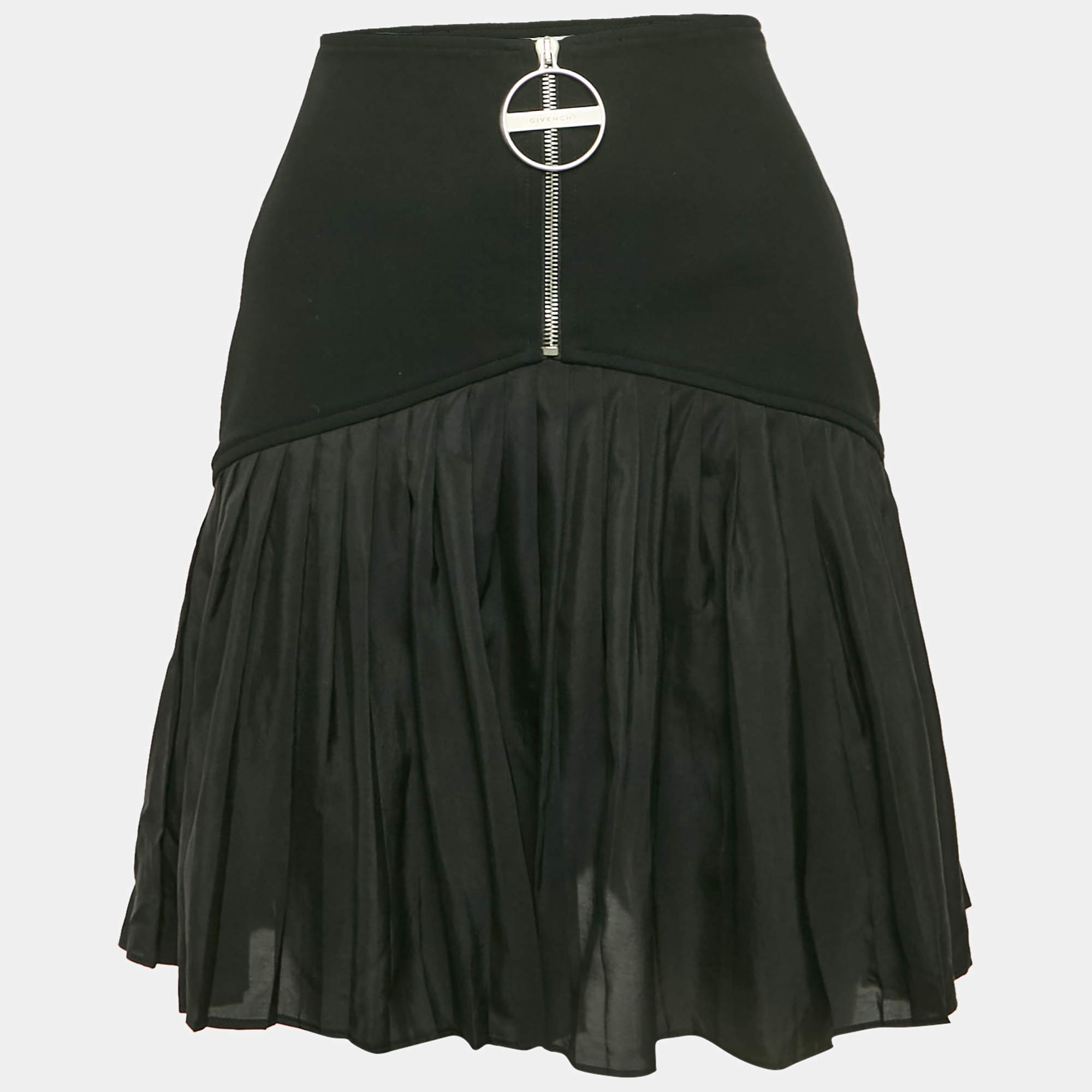 Pre Owned Givenchy Black Gabardine & Chiffon Pleated Mini Skirt S