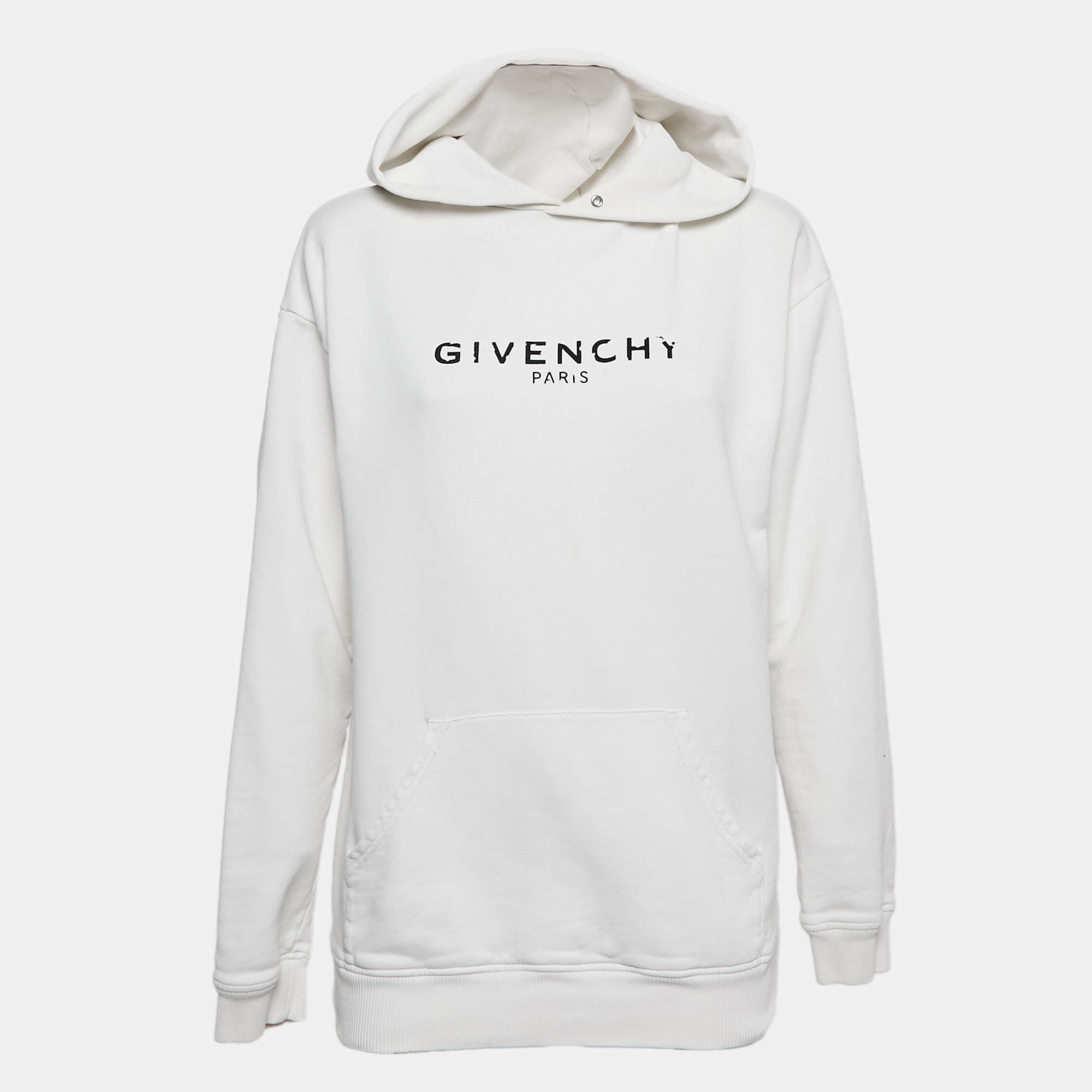 Givenchy White Logo Print Cotton Knit Hoodie XS
