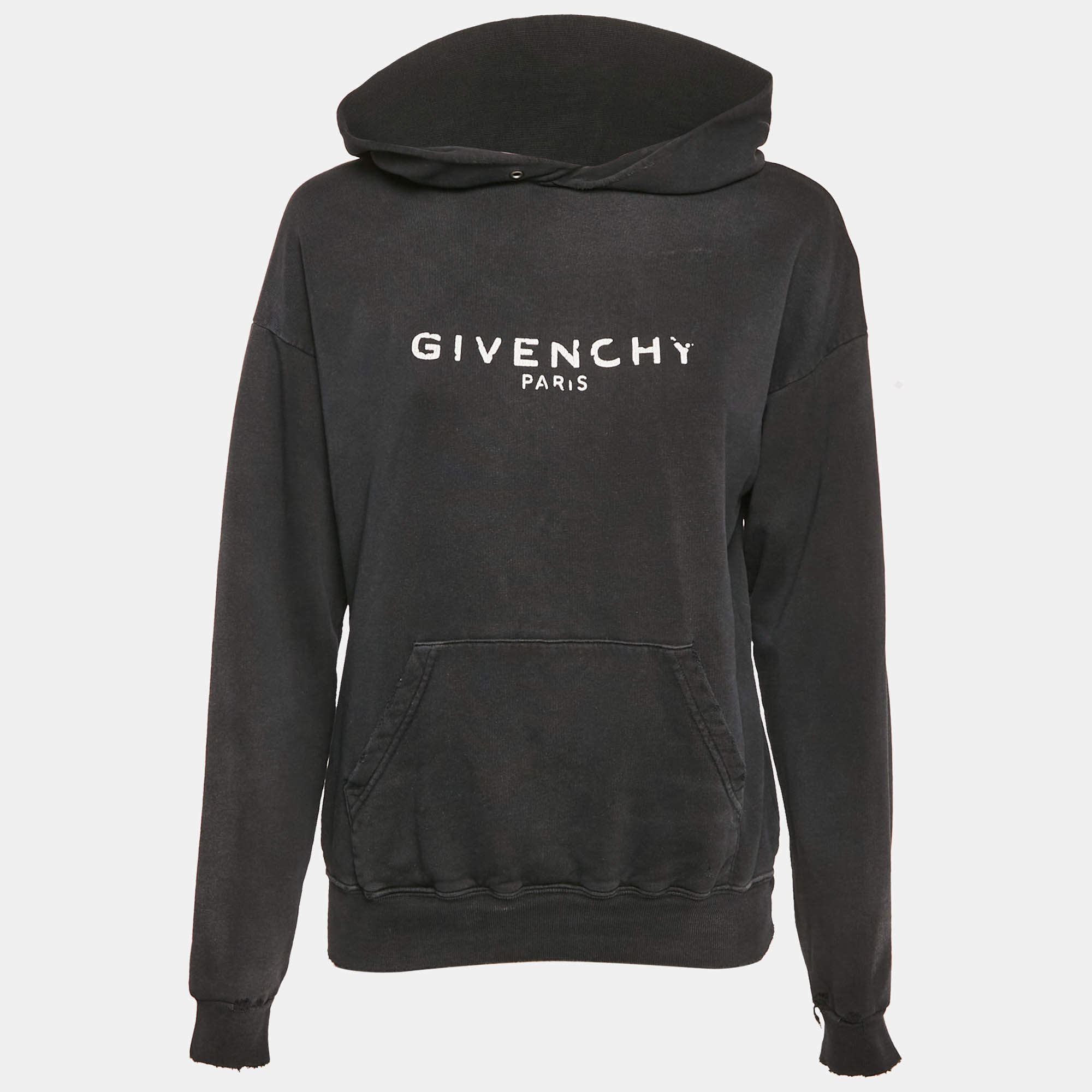 Pre Owned Givenchy Faded Grey Cotton Distressed Hoodie M