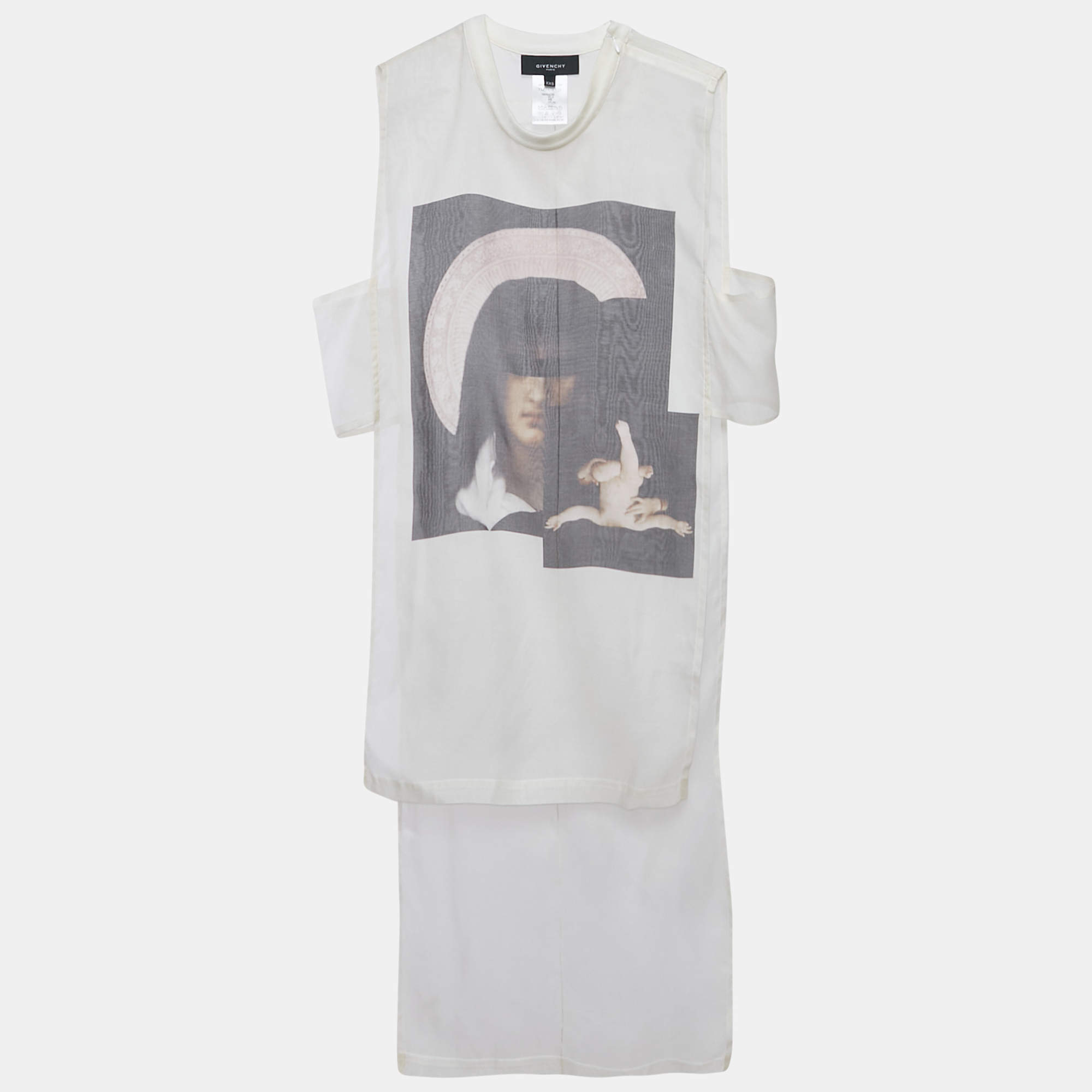 Givenchy Off White Printed Silk High Low Hem Pullover XXS