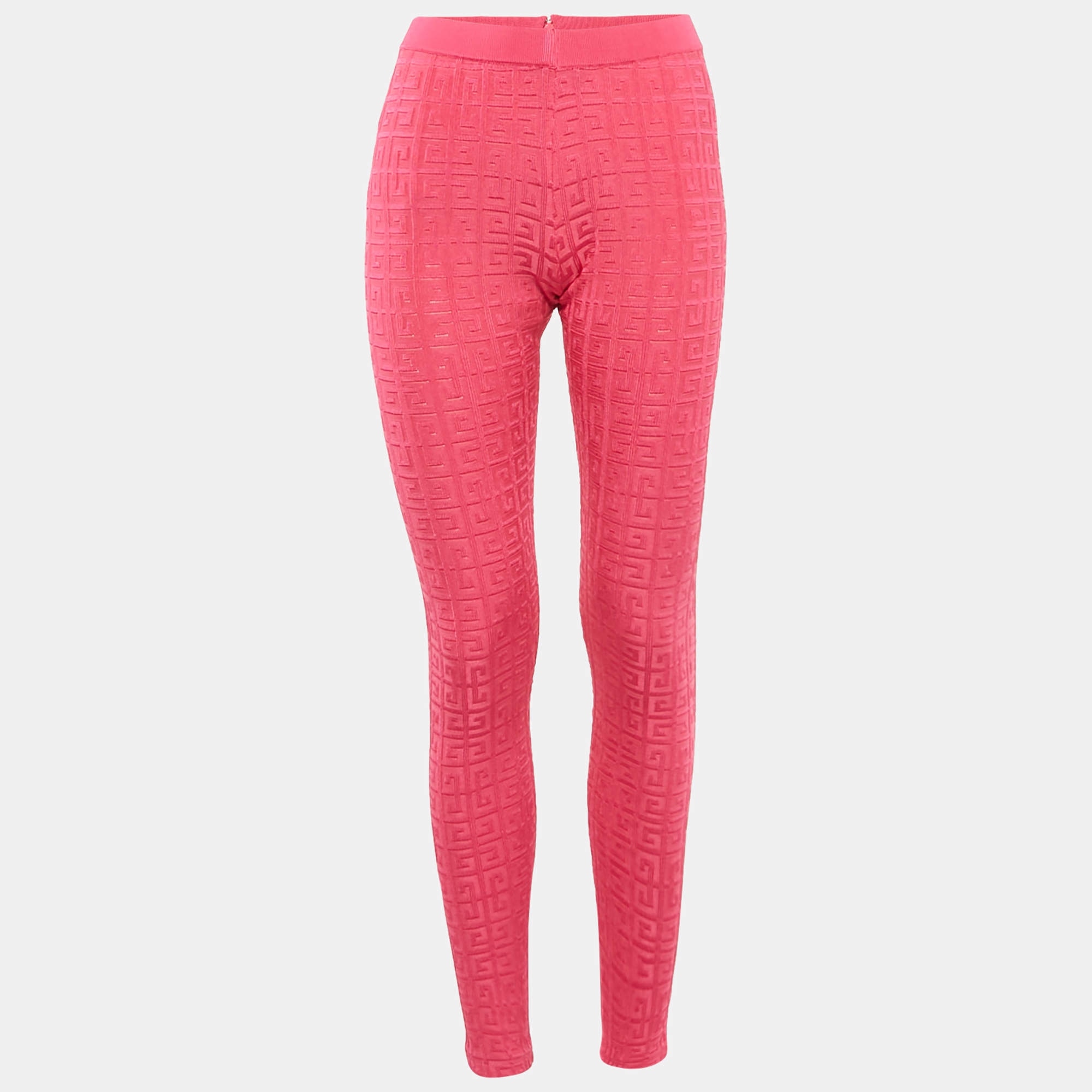 Pre Owned Givenchy Pink Monogram Jacquard Knit Leggings XS
