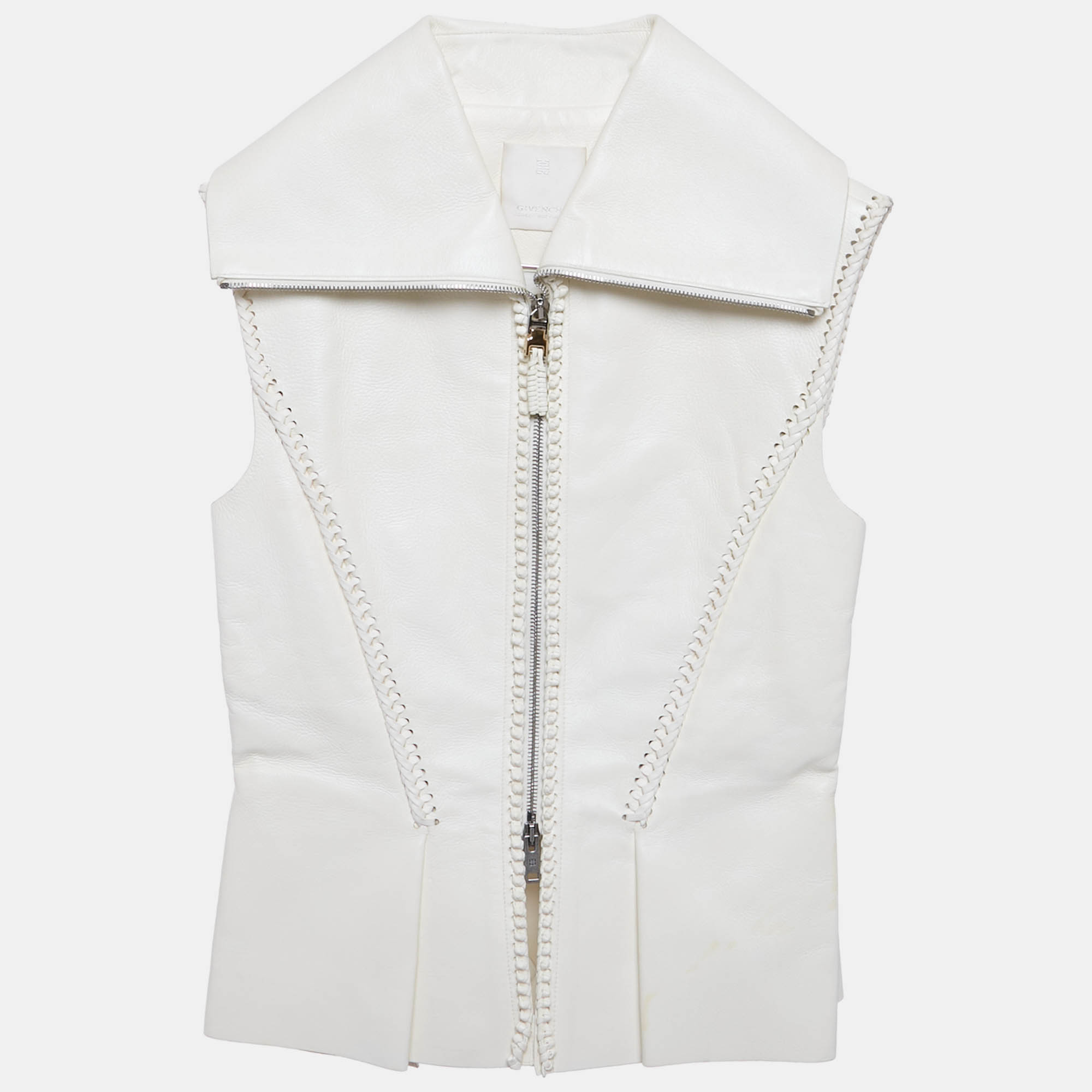 Pre Owned Givenchy Off-White Leather Braided Detail Sleeveless Jacket S