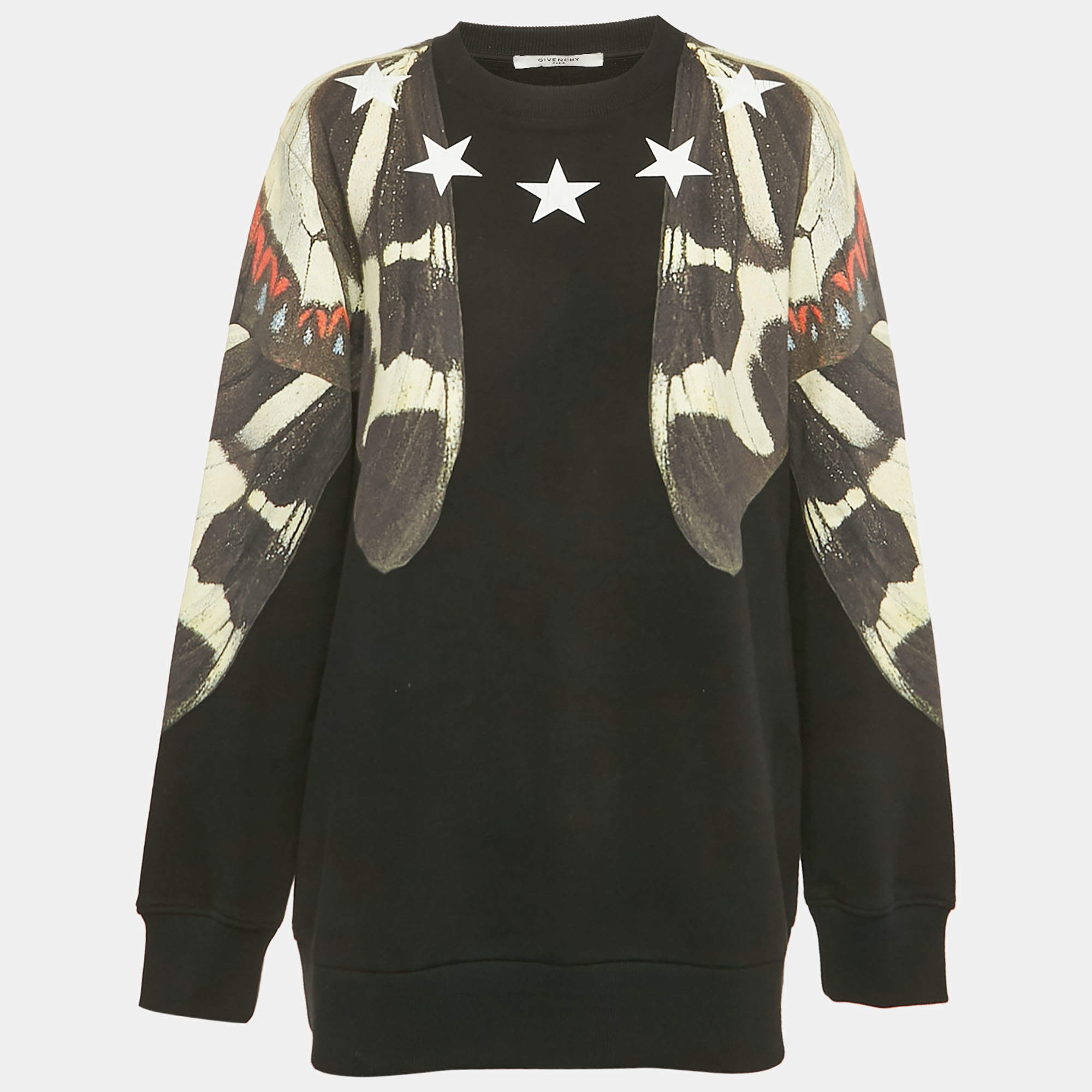 Pre Owned Givenchy Black Butterfly Print Cotton Sweatshirt M