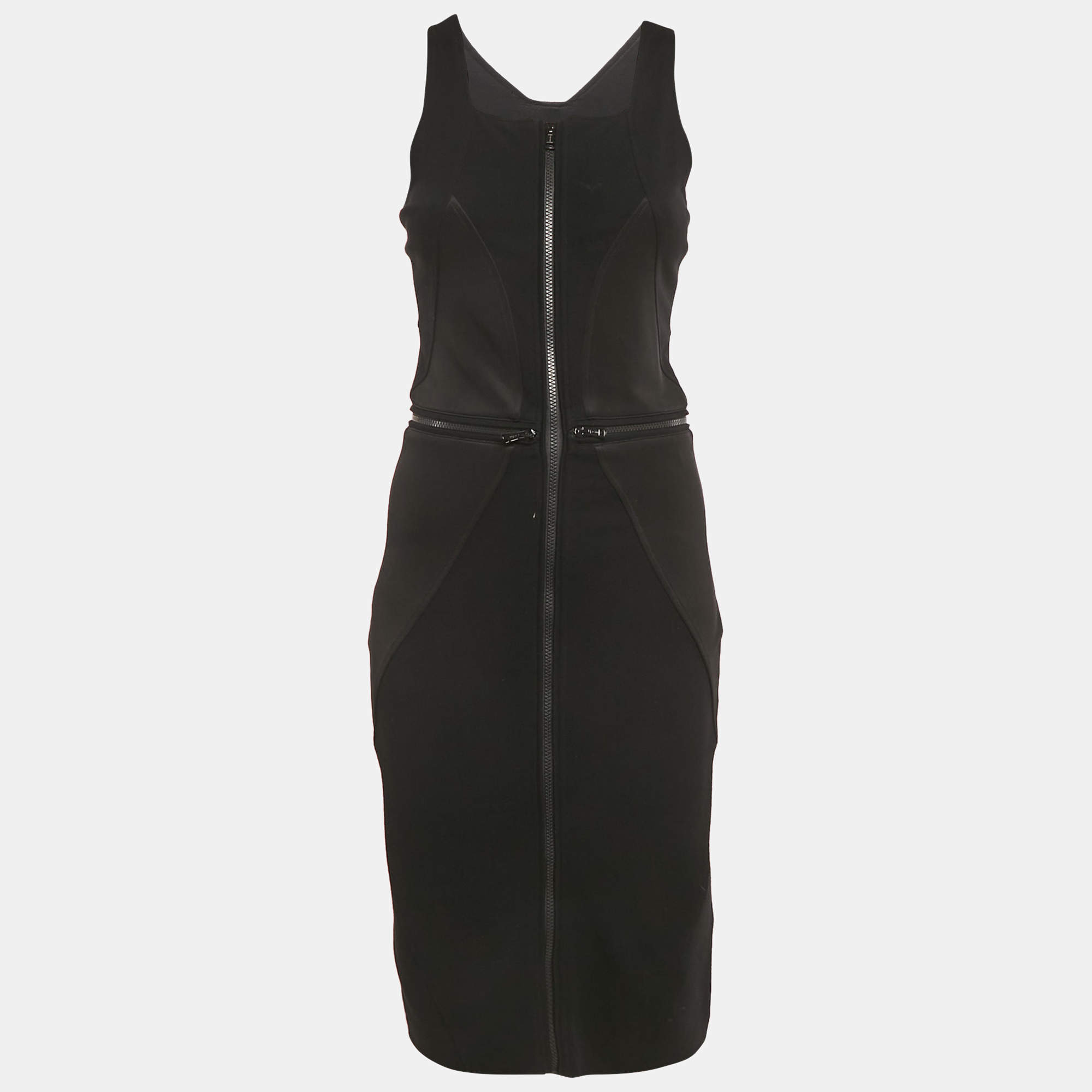 Pre Owned Givenchy Black Knit Sleeveless Zip Detail Bodycon Dress M