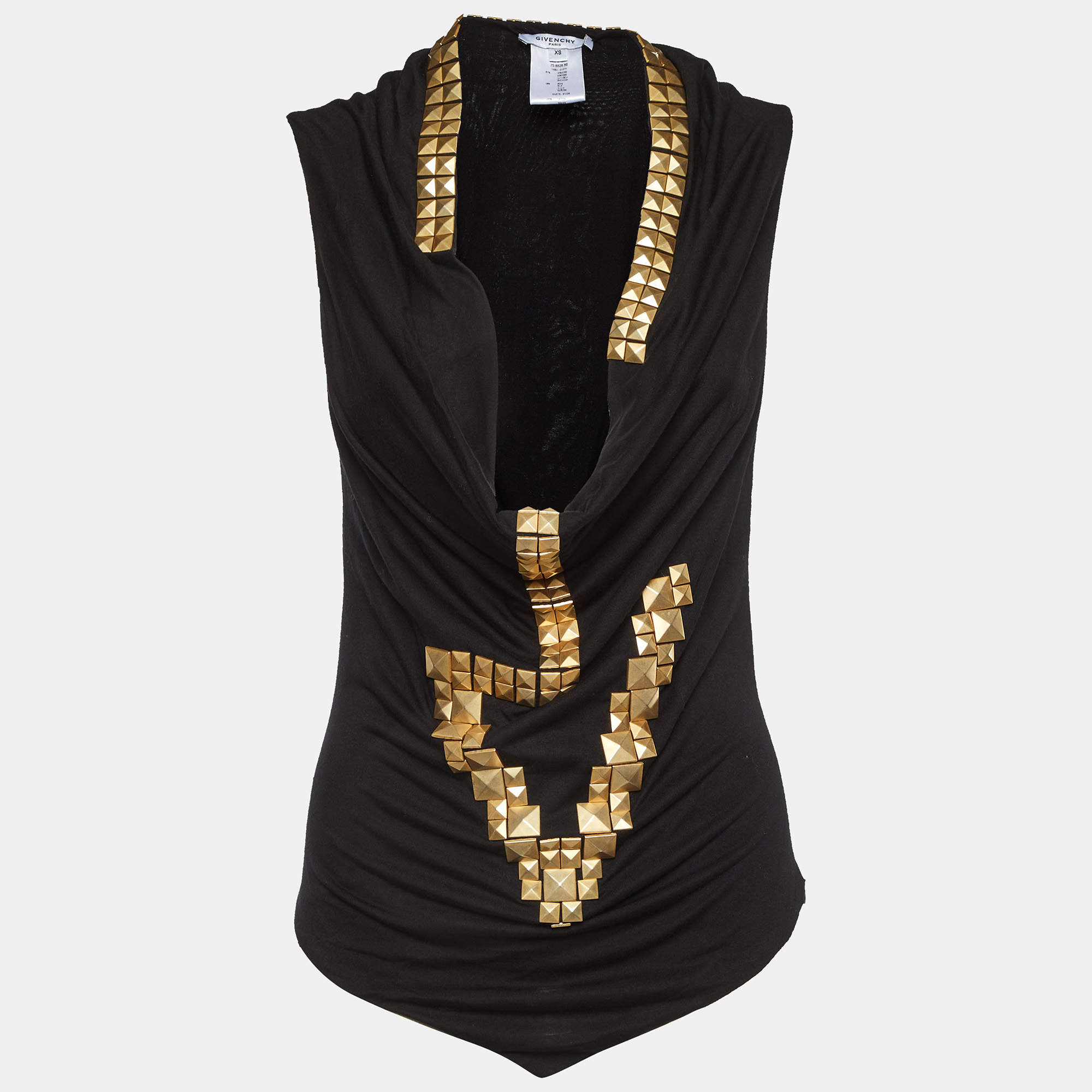 Pre Owned Givenchy Black Studded Jersey Top XS