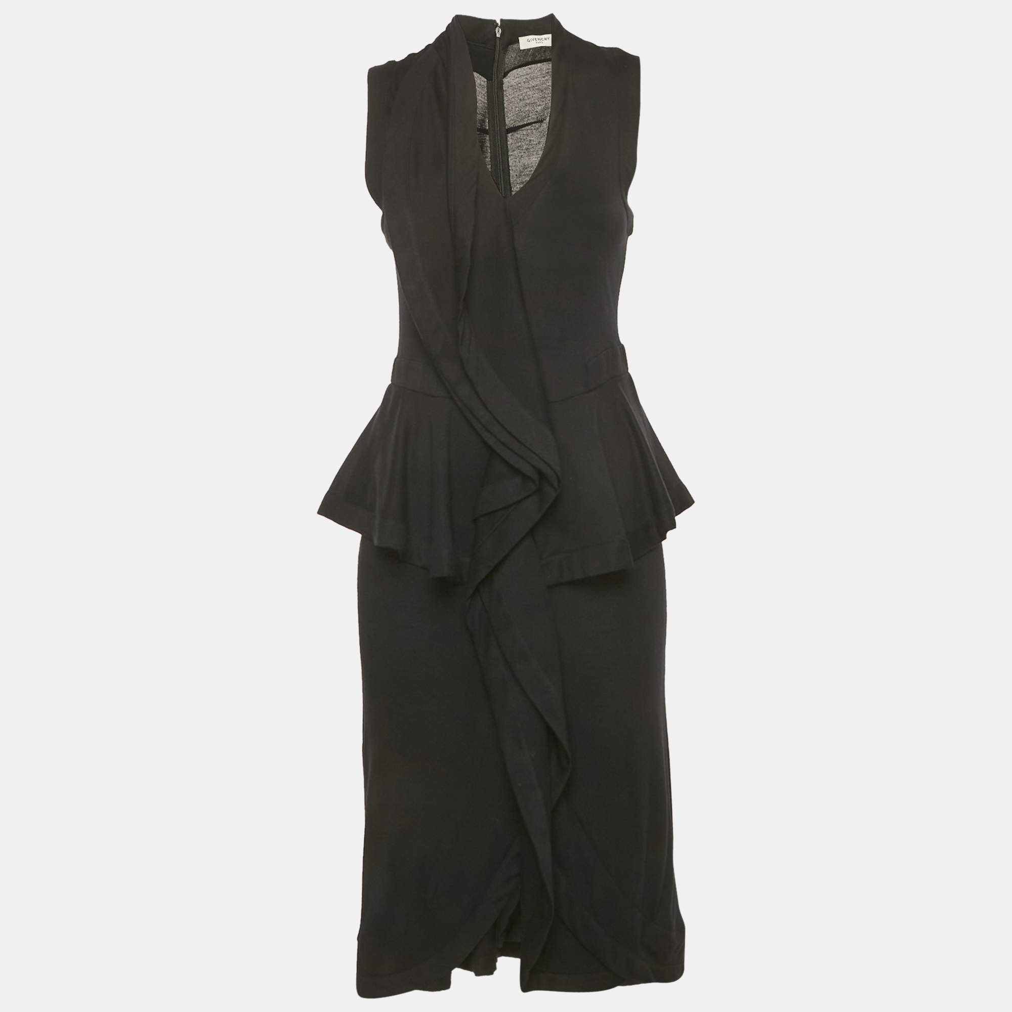 Pre Owned Givenchy Black Jersey Ruffled Midi Dress L