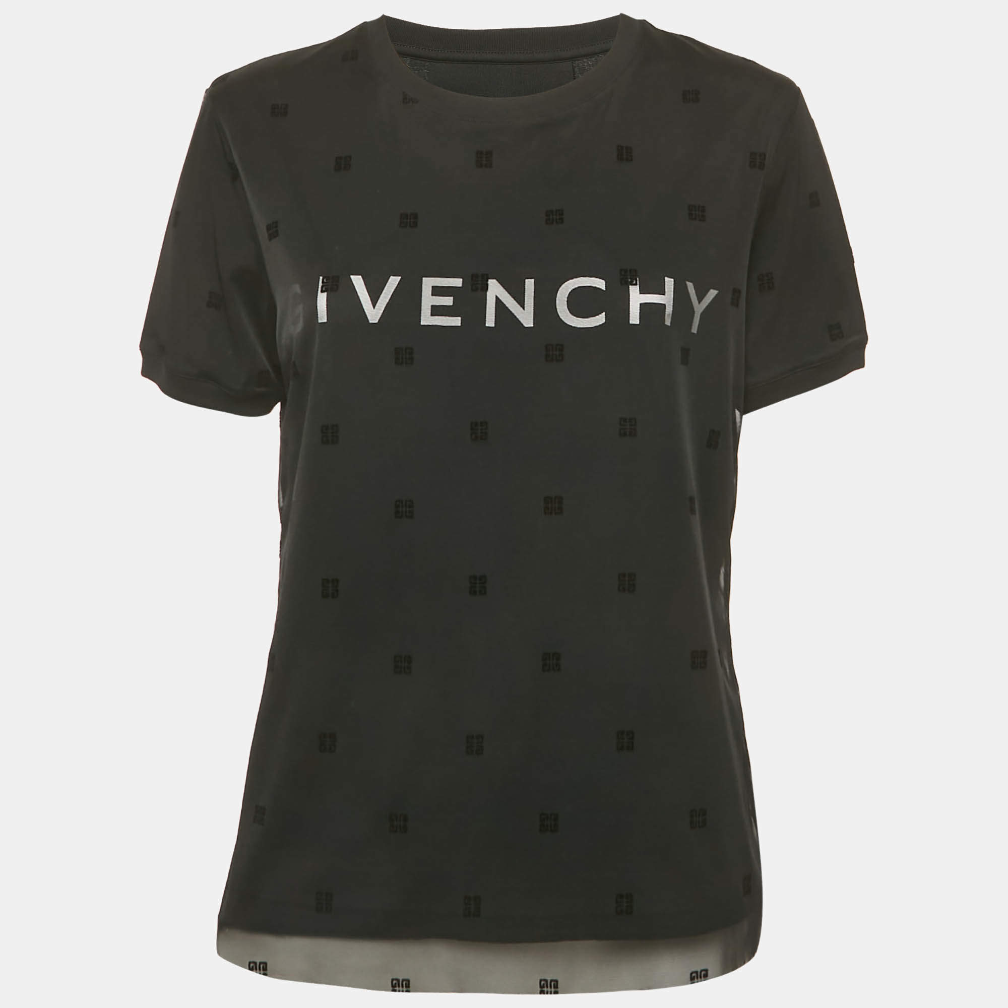 Pre Owned Givenchy Black Monogram Mesh and Jersey Layered T-Shirt XL