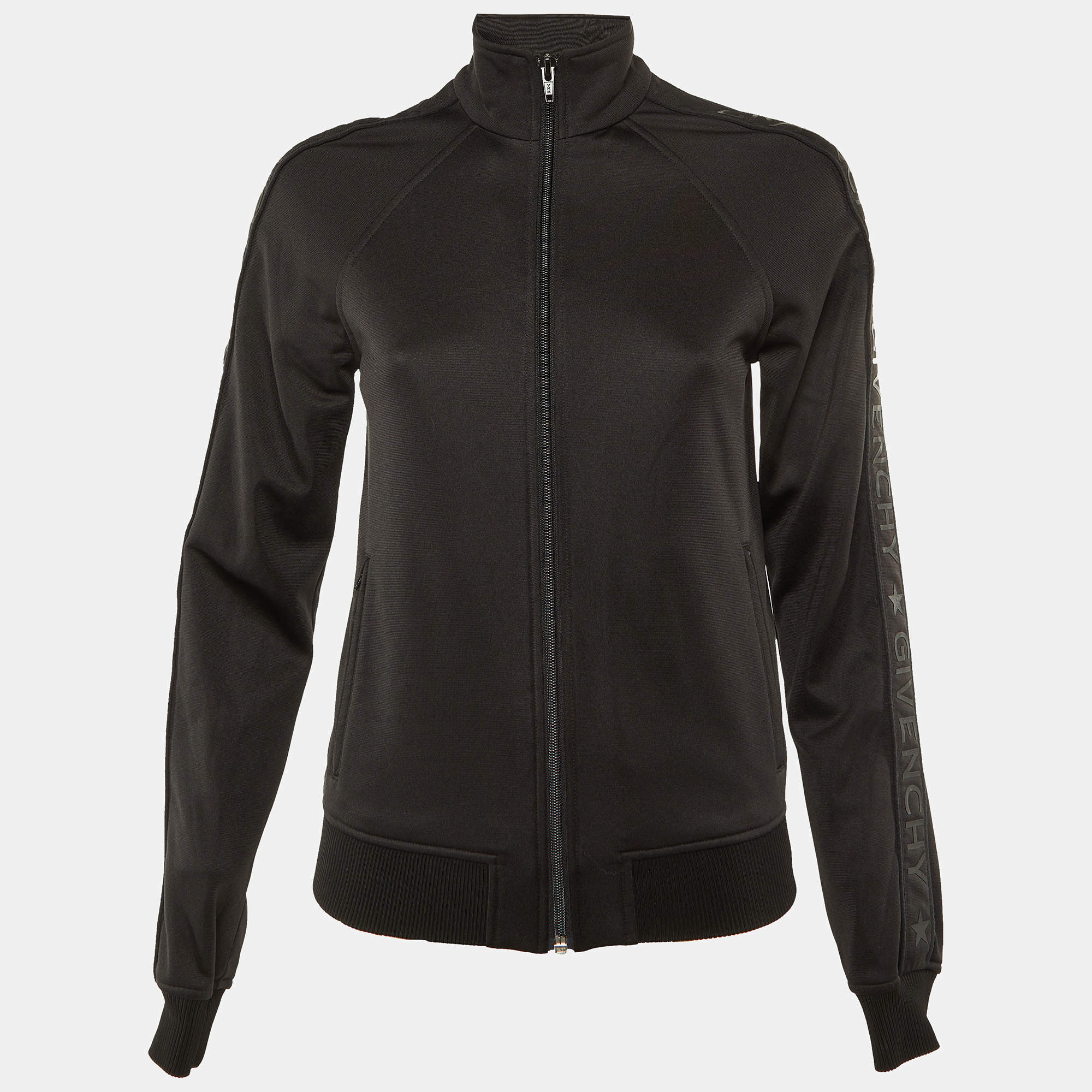 Pre Owned Givenchy Black Jersey Logo Print Zip-Up High Neck Jacket S