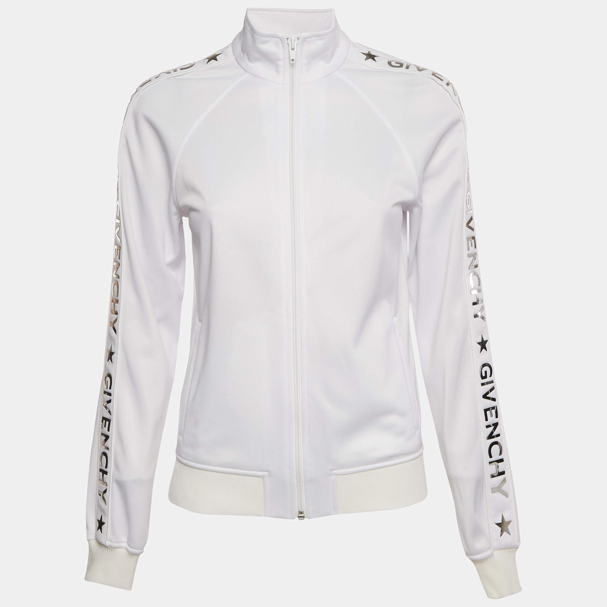 Pre Owned Givenchy White Logo Detail Jersey Zip-Up Jacket S
