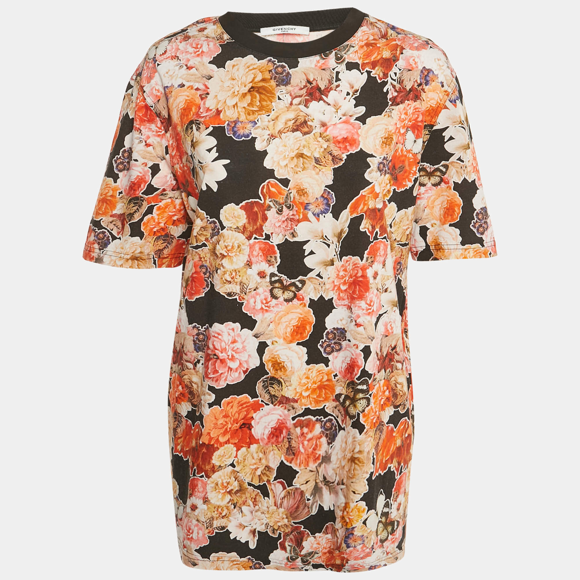 Pre Owned Givenchy Black Floral Print Jersey Crewneck T-Shirt S