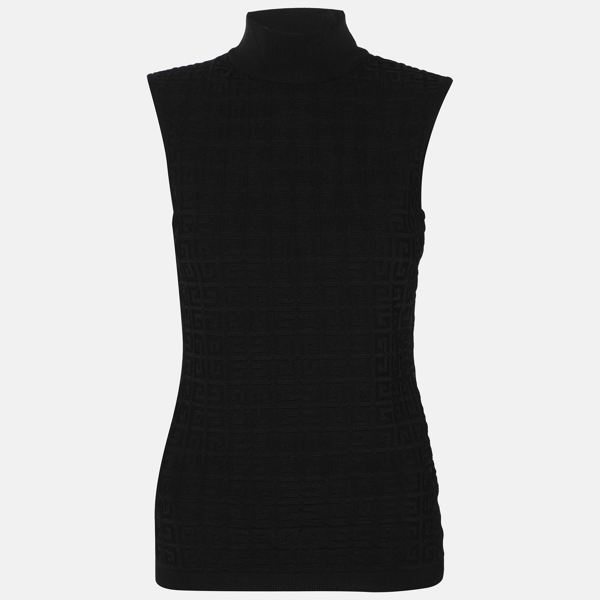 Pre Owned Givenchy Black Stretch Knit Monogram Sleeveless Tops XS
