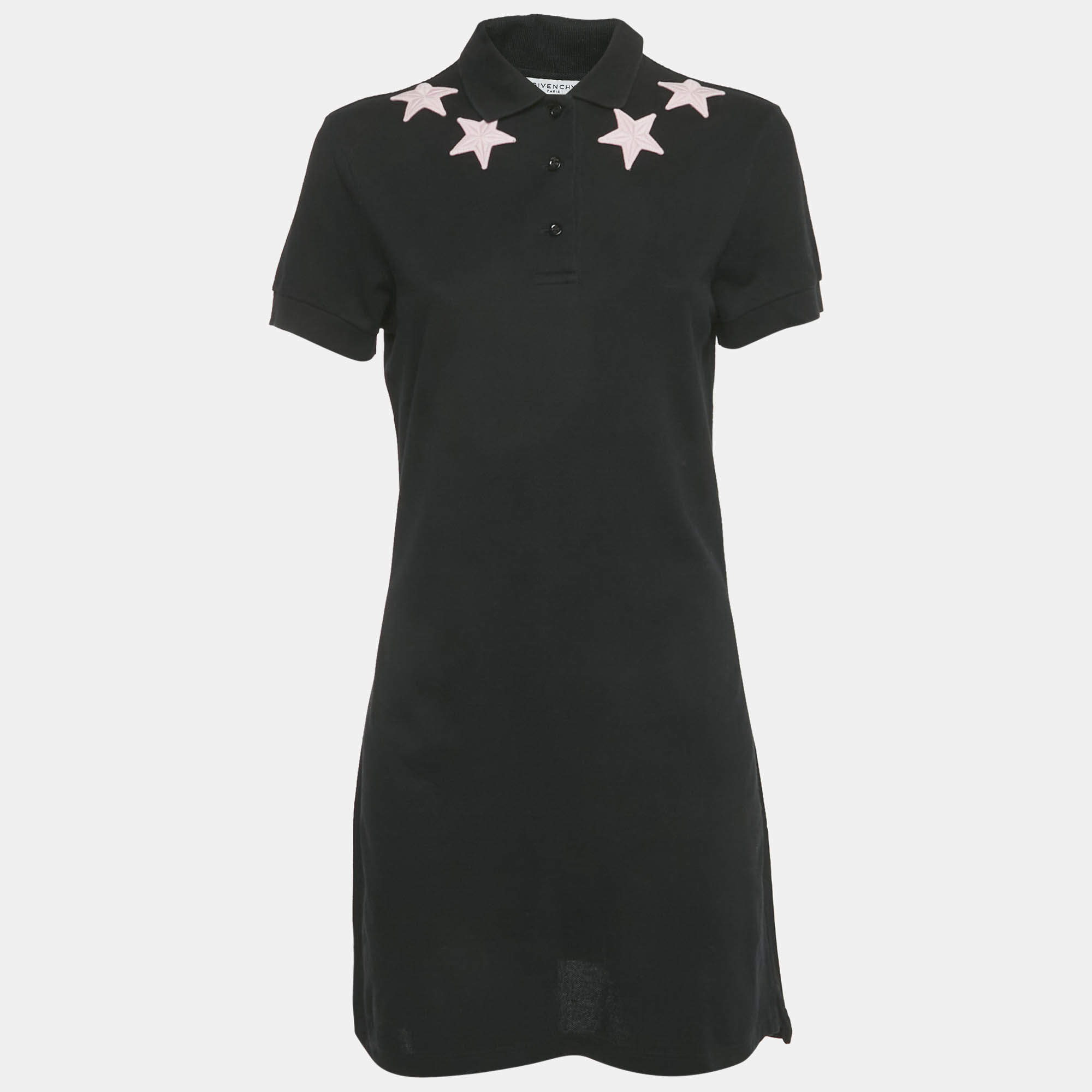Pre Owned Givenchy Black Stars Applique Pique Polo Dress L