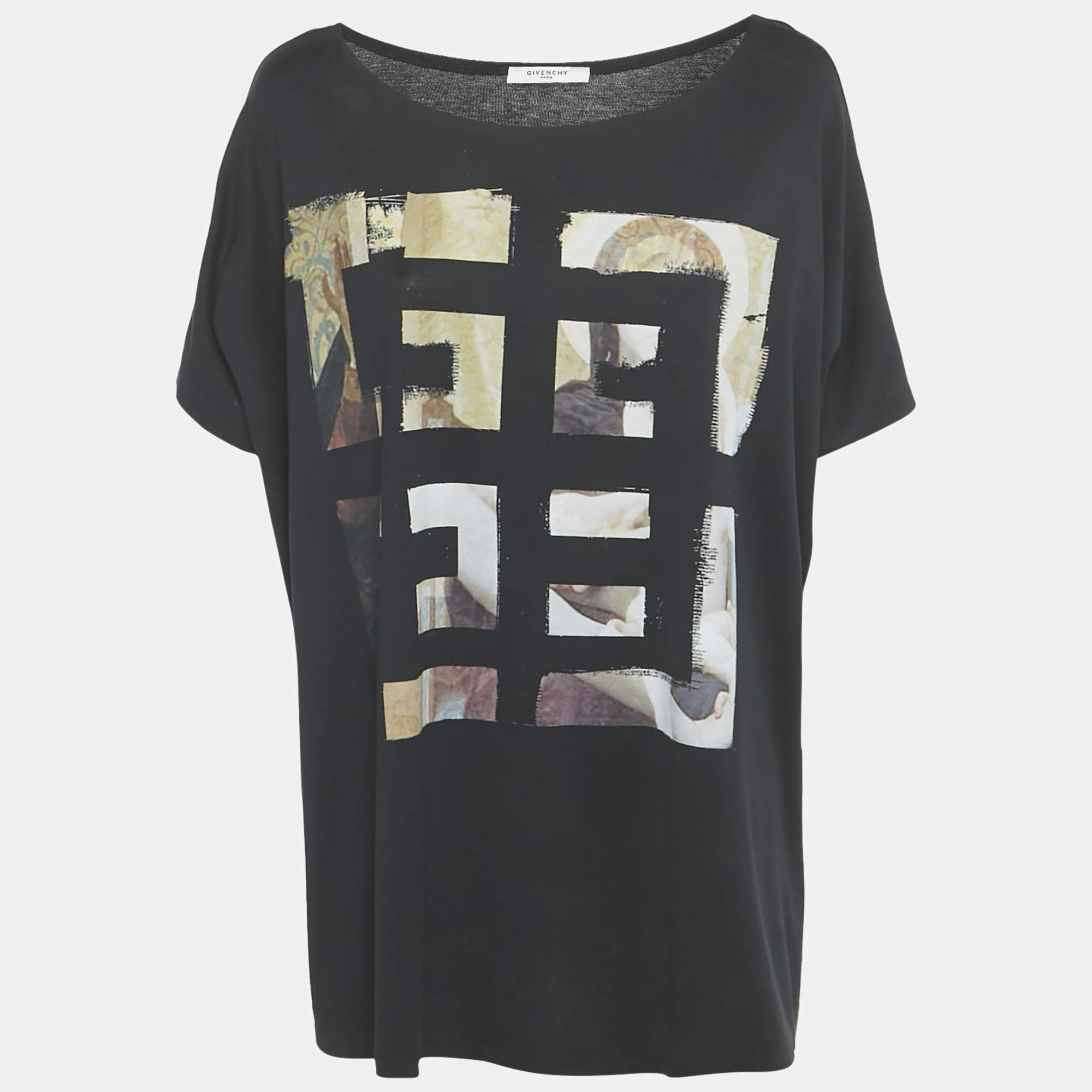 Pre Owned Givenchy Black Logo Print Cotton Oversized T-Shirt XS