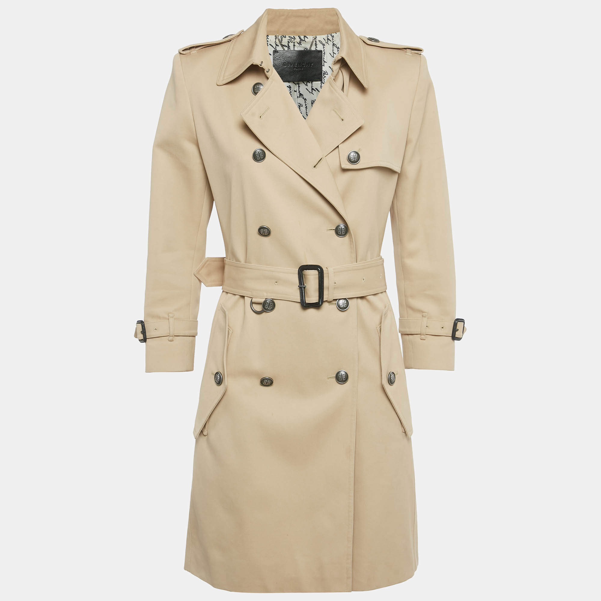 Pre Owned Givenchy Beige Cotton Gabardine Double Breasted Trench Coat S