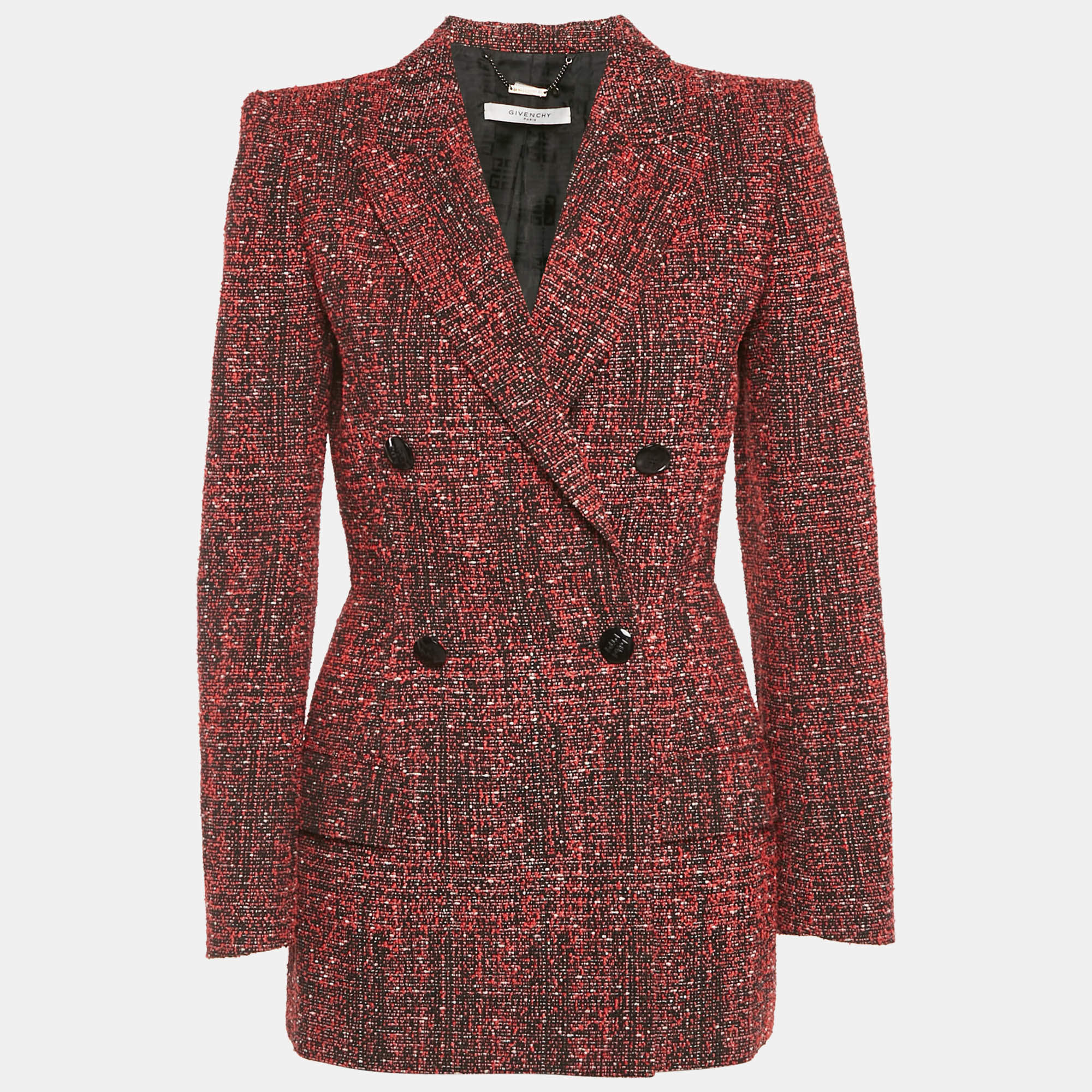 Pre Owned Givenchy Black /Red Tweed Double Breasted Open Front Blazer M