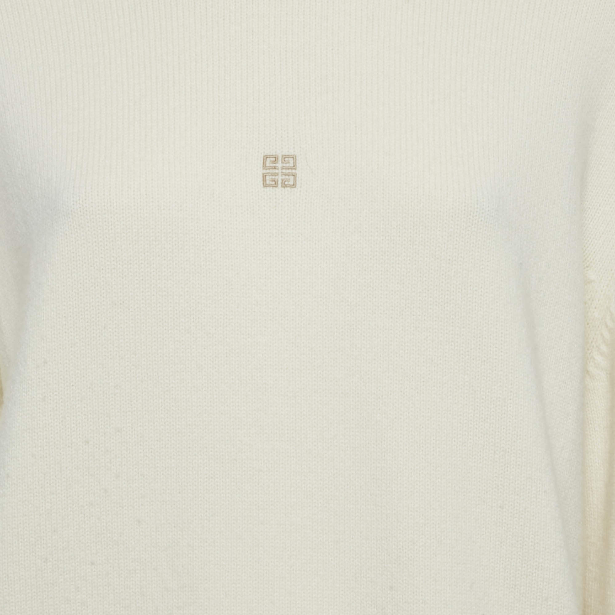 Givenchy Cream Logo Intarsia Wool Cashmere Cold Shoulder Sweater
