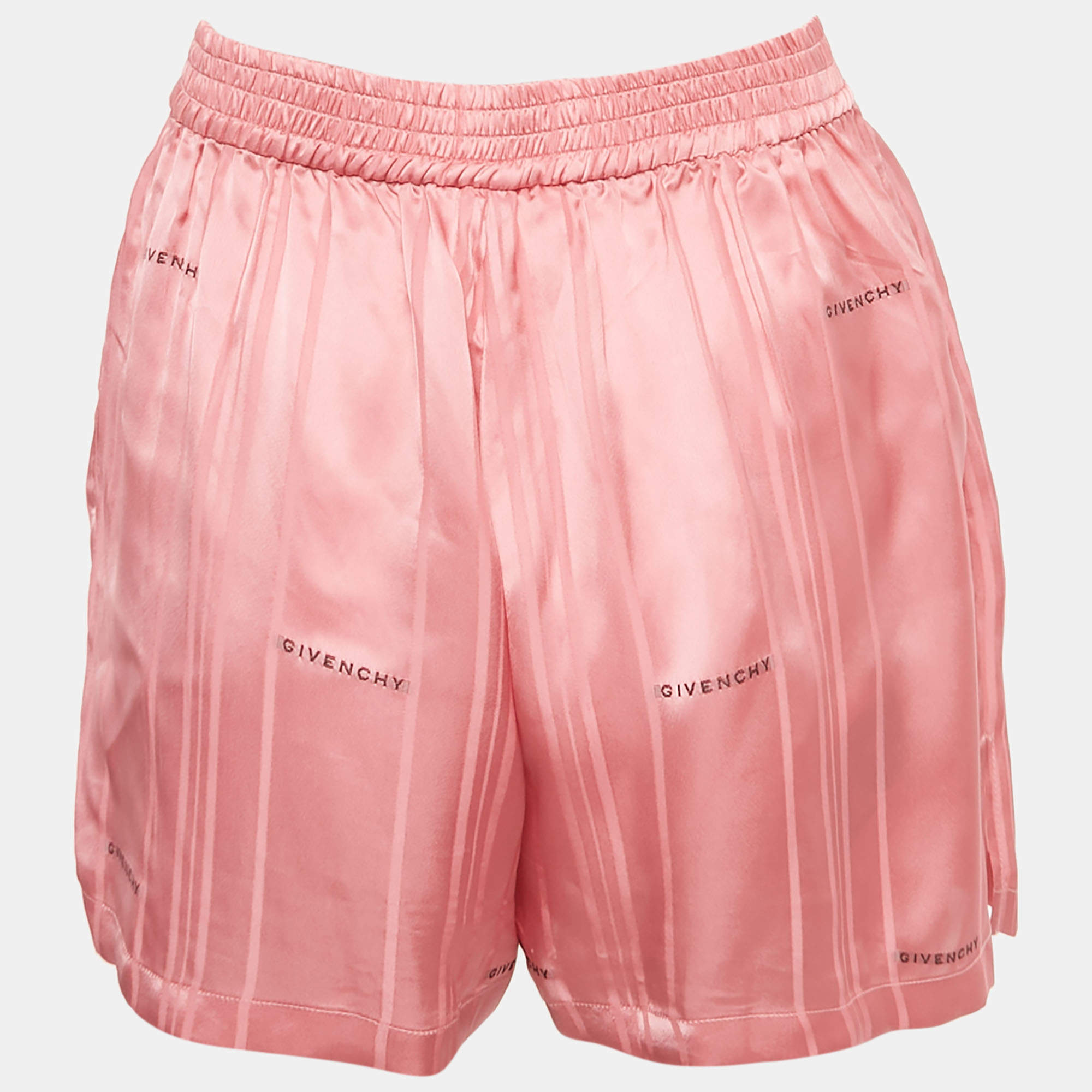 Givenchy Pink Logo Patterned Satin Shorts S Givenchy TLC US