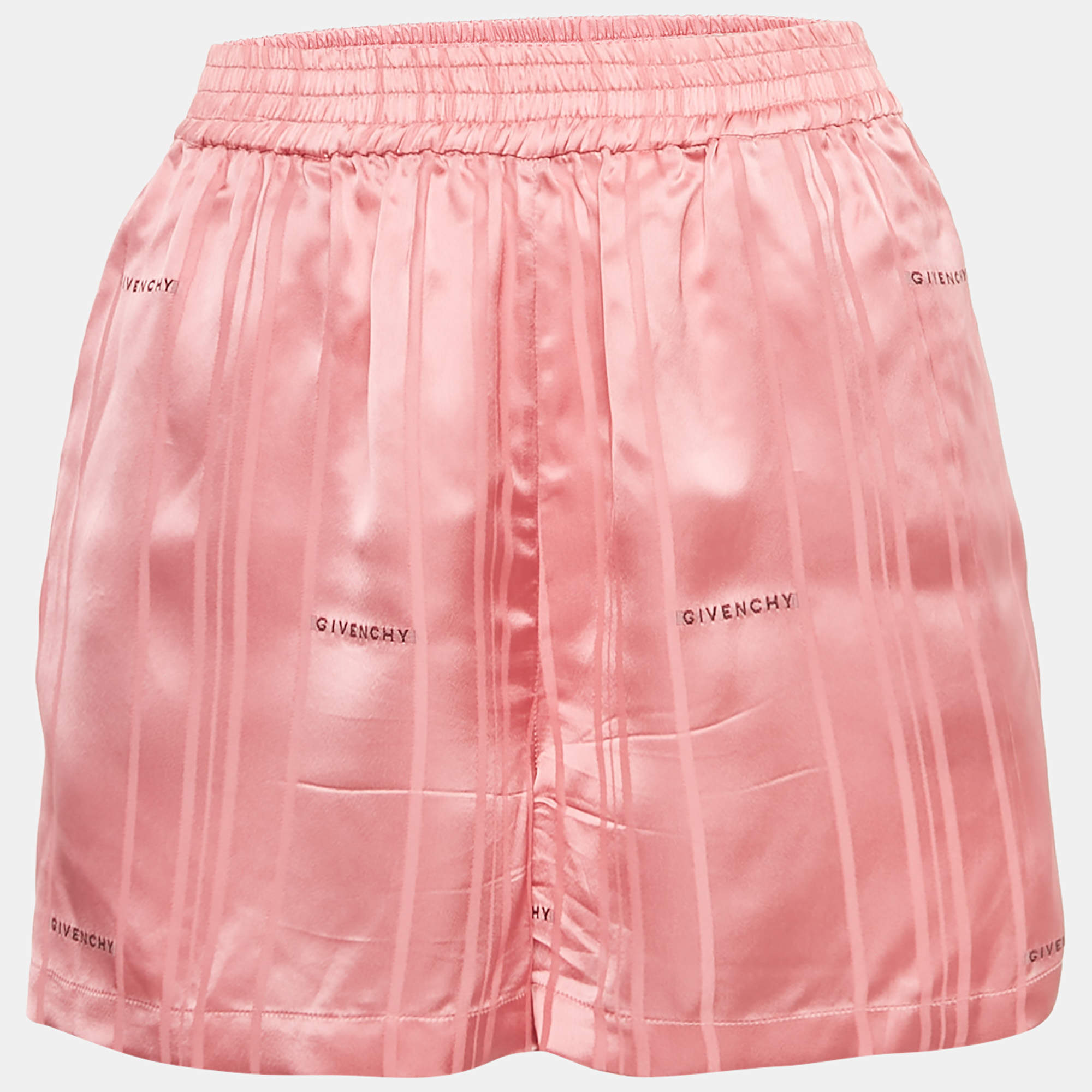 Pre Owned Givenchy Pink Logo Patterned Satin Shorts S