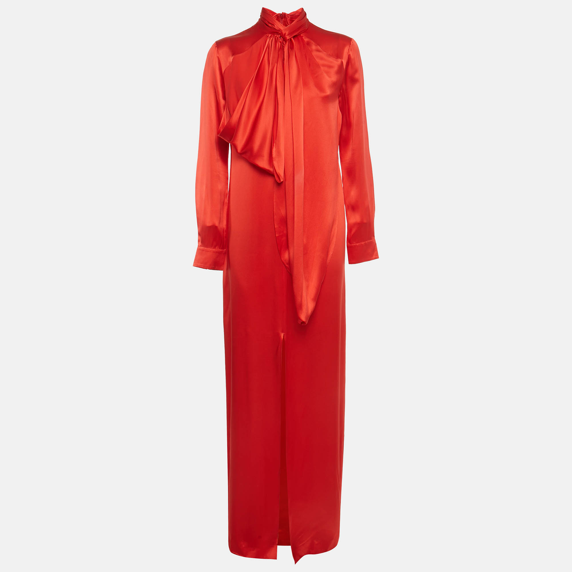 Pre Owned Givenchy Red Silk Neck Drape Detail Maxi Dress M 