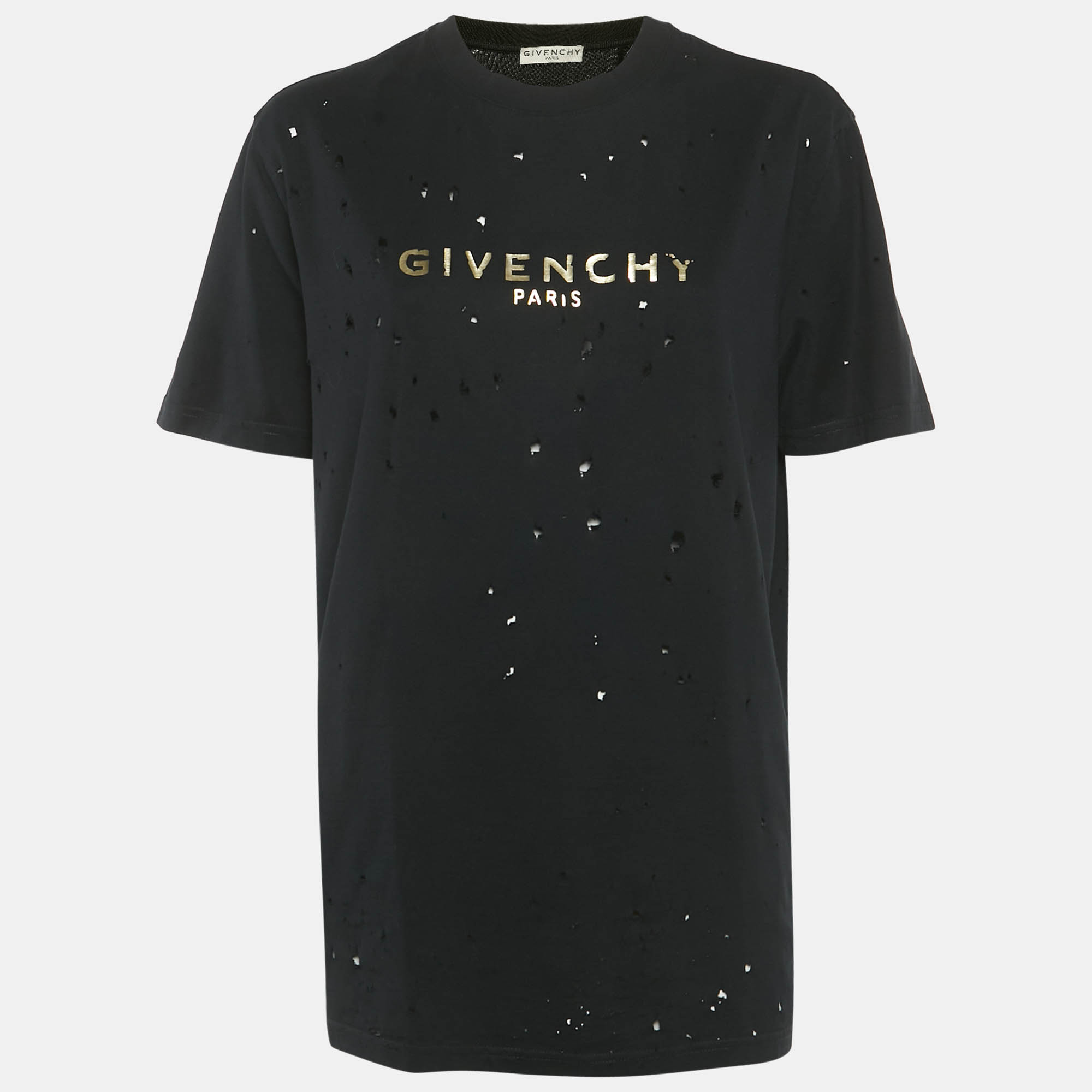 Pre Owned Givenchy Black Logo Print Cotton Distressed Crewneck T-Shirt XS