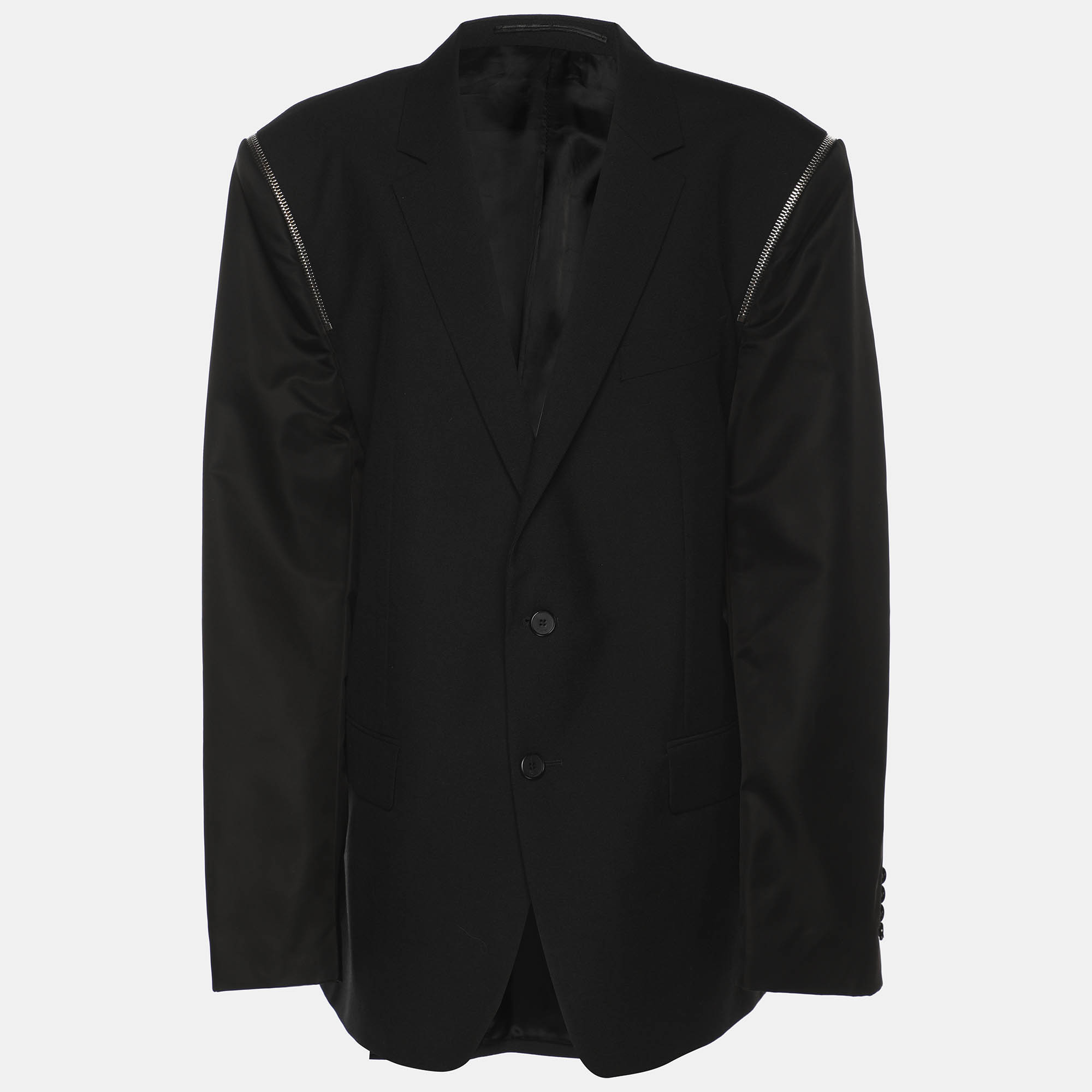 Pre Owned Givenchy Black Wool and Nylon Zip Detail Single Breasted Blazer XXXL
