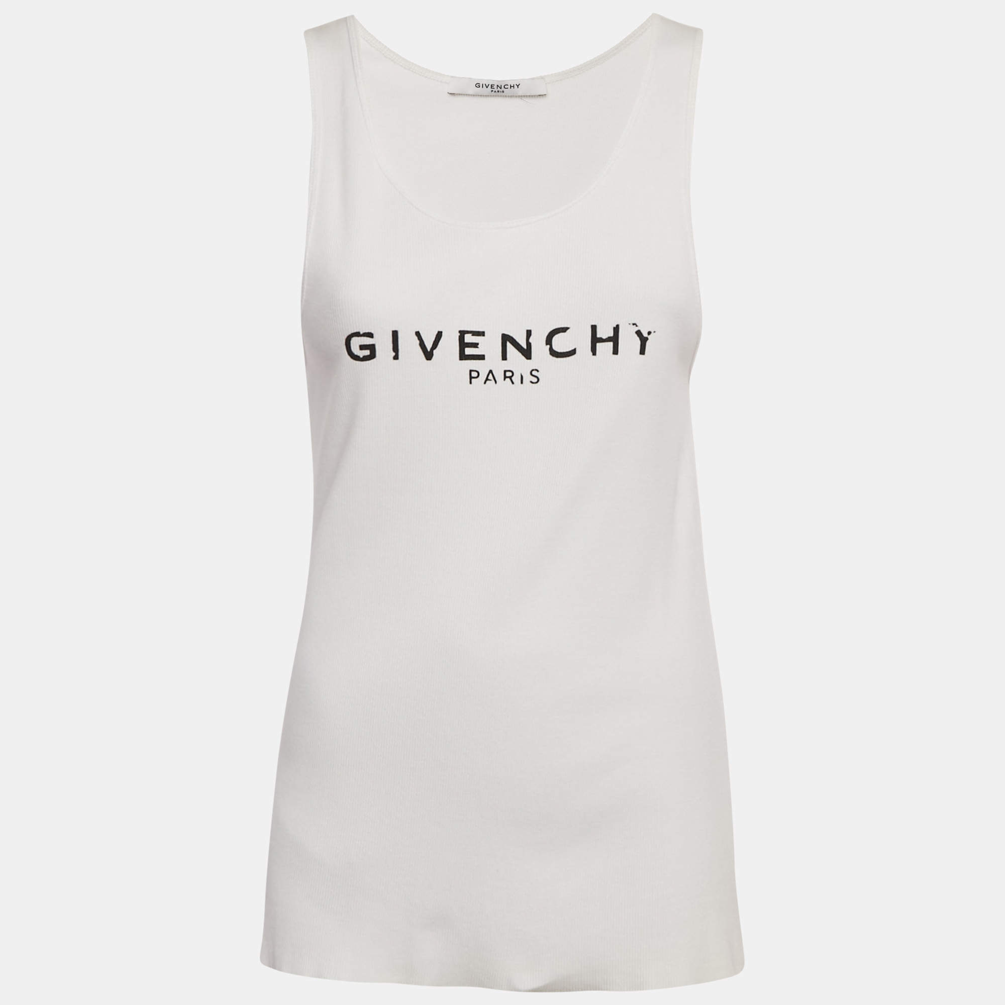 Pre Owned Givenchy White Printed Rib Knit Tank Top S
