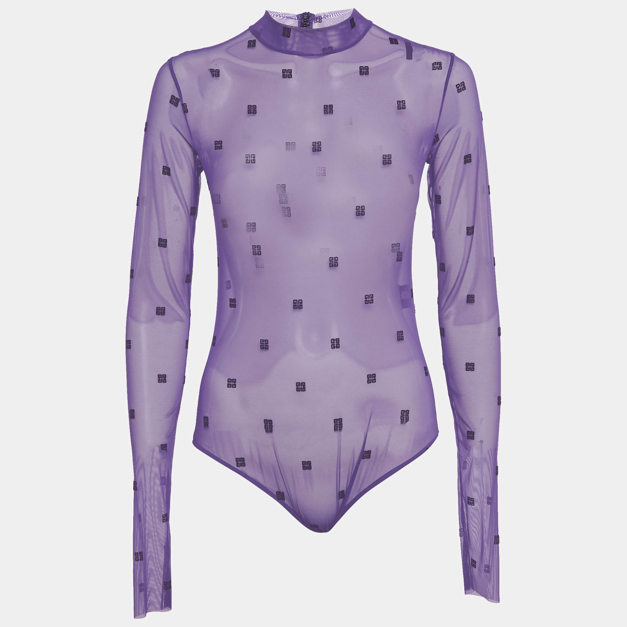 Pre Owned Givenchy Purple Logo Embroidered Stretch Mesh Sheer Bodycon M
