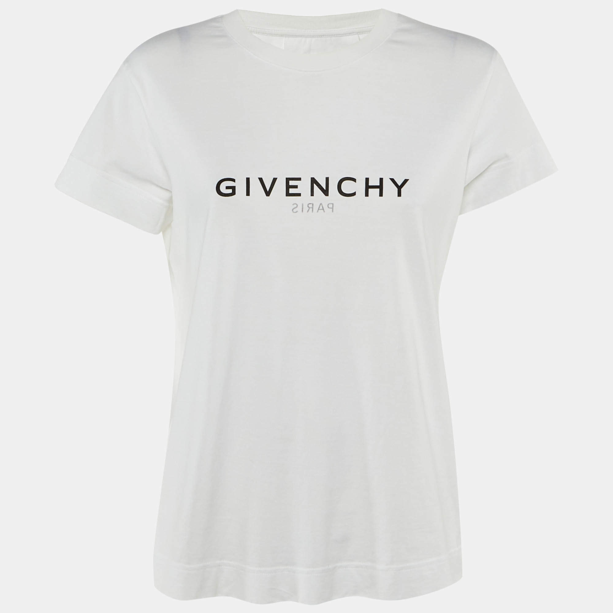 Pre Owned Givenchy White Reverse Logo Print Cotton Crew Neck T-Shirt M 