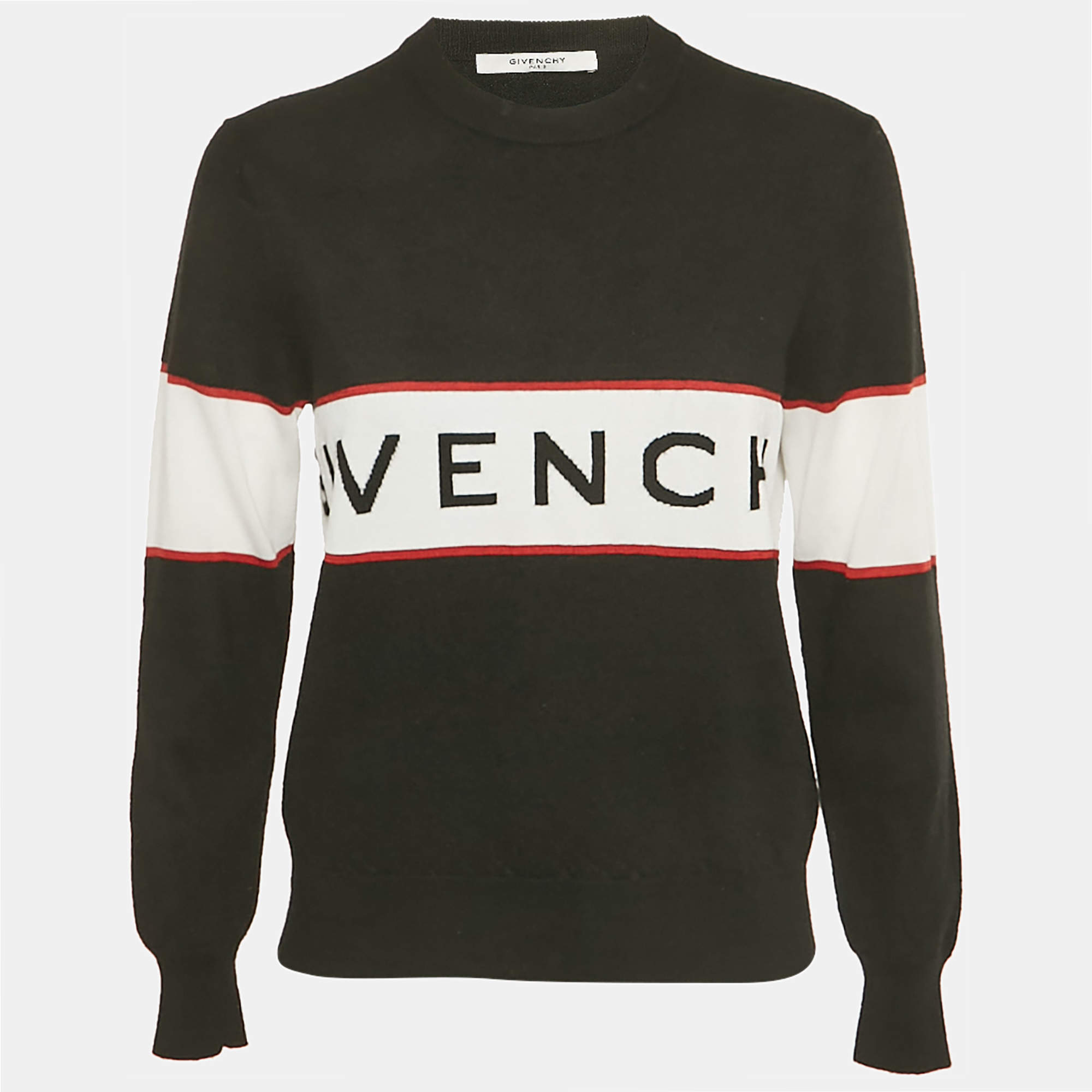 مملوكة مسبقًا Givenchy Black Logo Intarsia Wool Jumper XL
