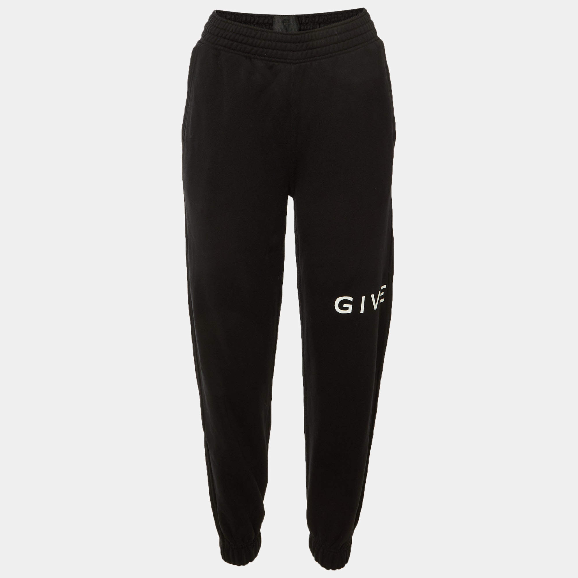 Pre Owned Givenchy Black Logo Print Cotton Joggers  XS 
