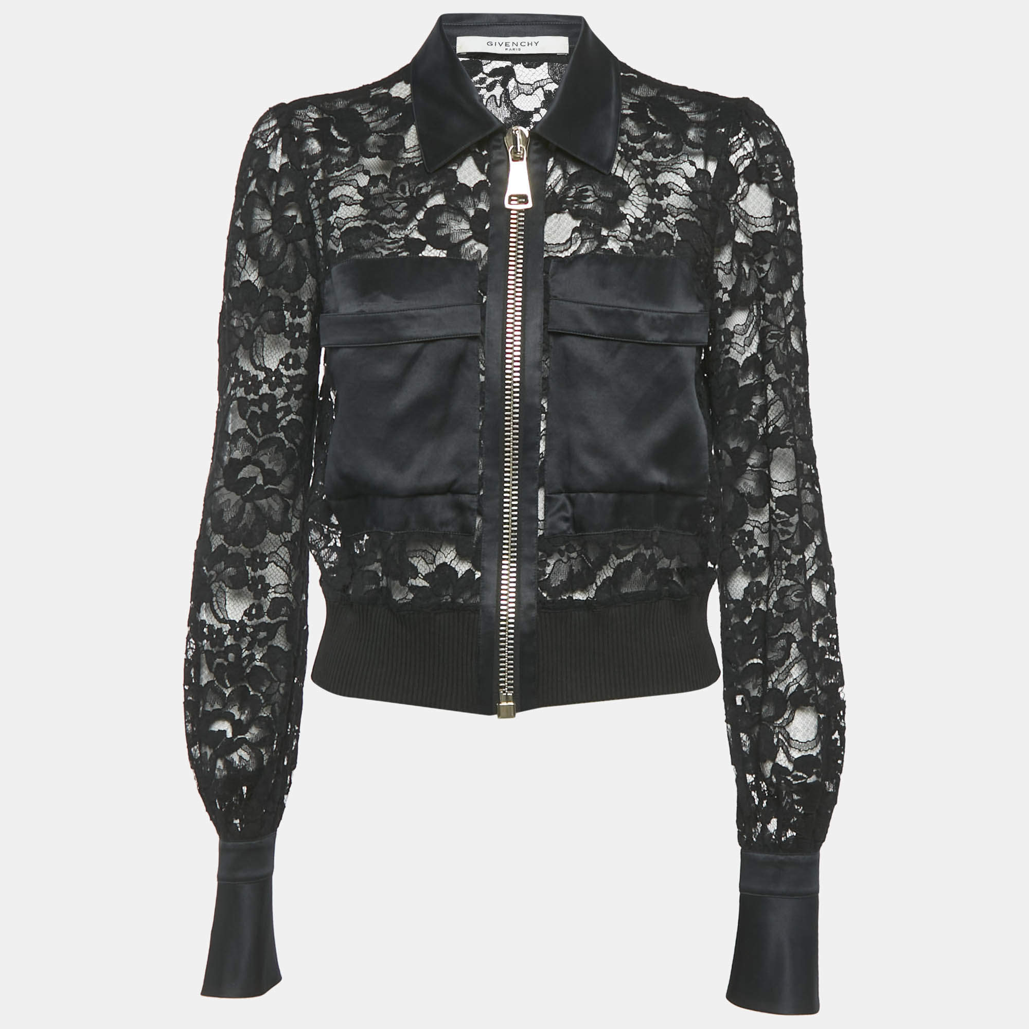 مملوكة مسبقًا Givenchy Black Lace and Satin Sheer Jacket M