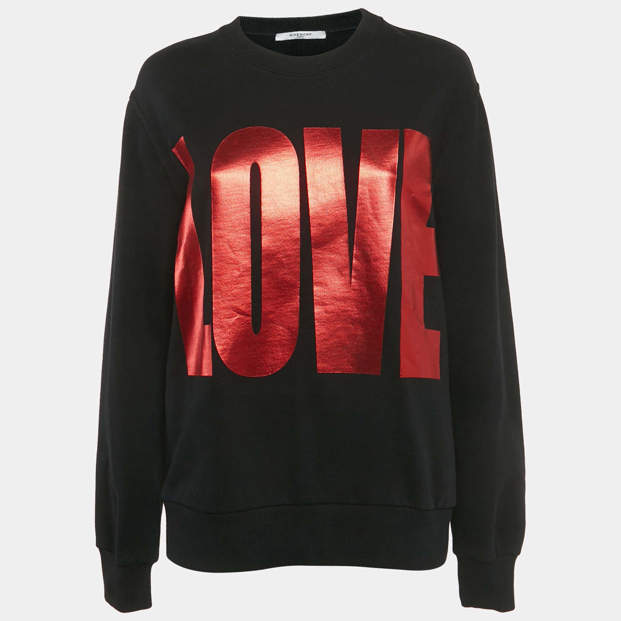 Pre Owned Givenchy Black Love Print Cotton Sweatshirt S