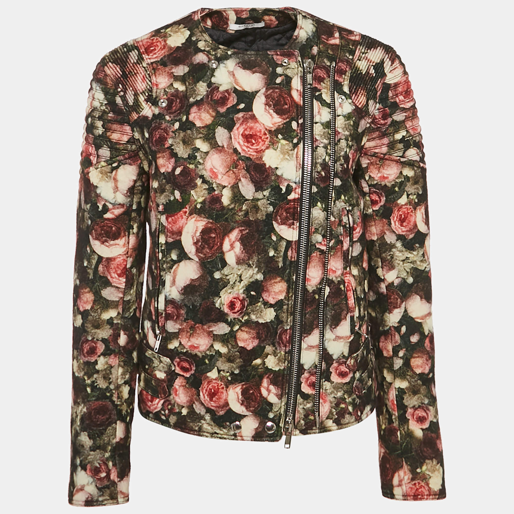 Pre Owned Givenchy Black Floral Print Felt Zip-Up Jacket M