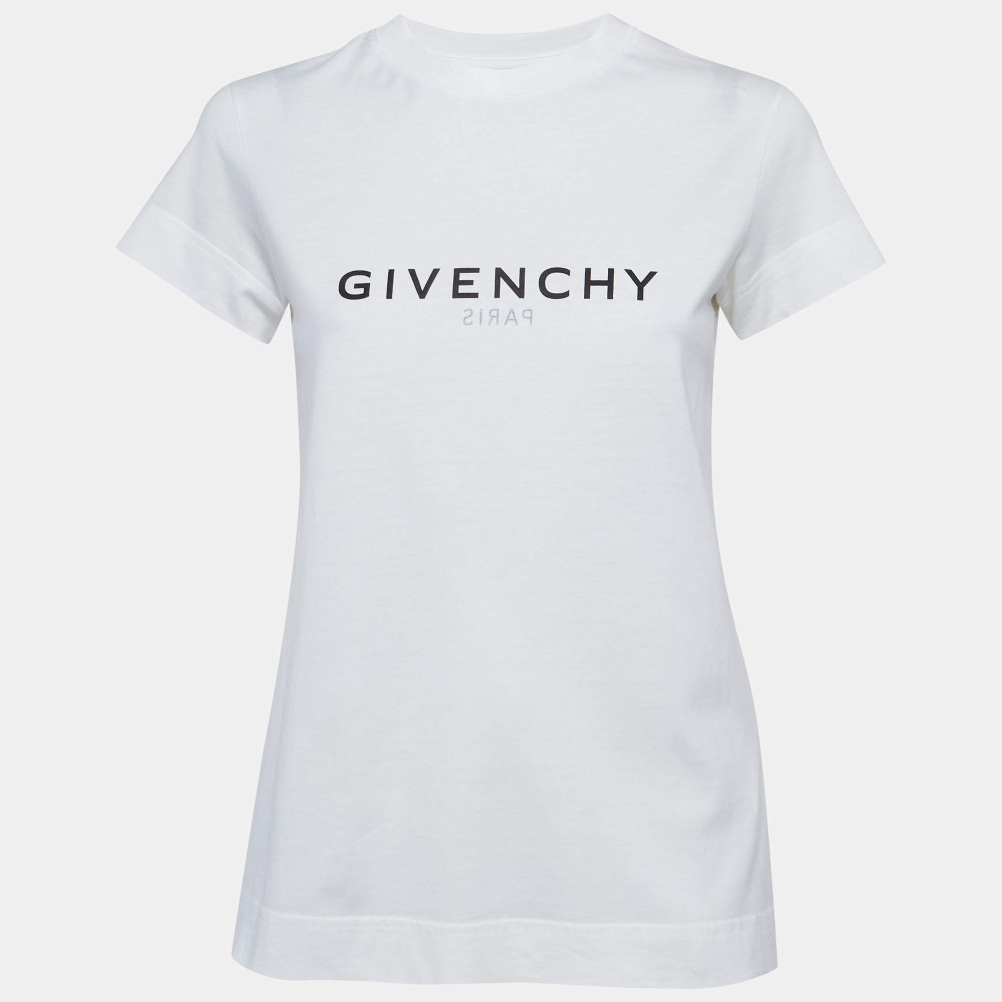 Pre Owned Givenchy White Logo Print Cotton Short Sleeve T-Shirt XS