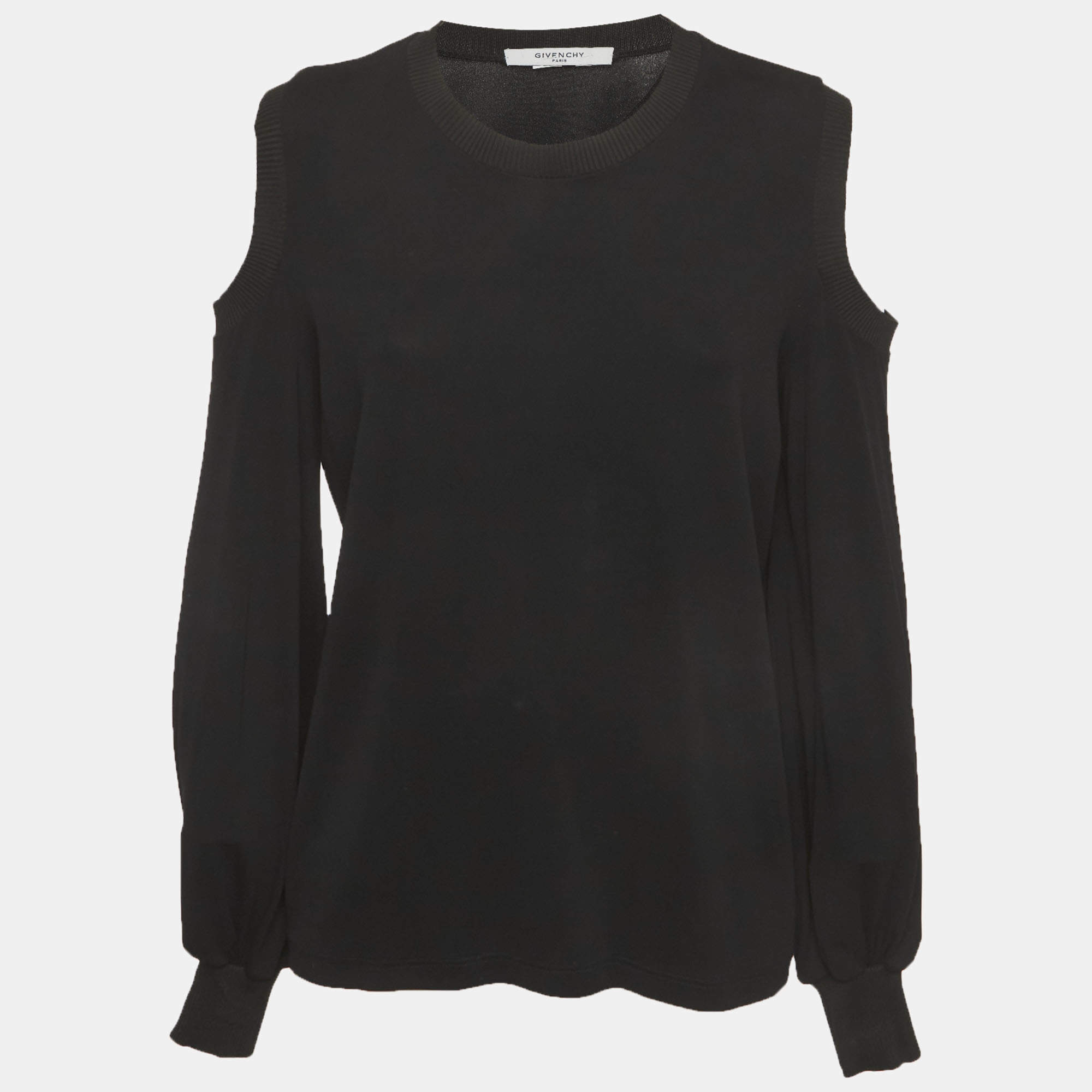 مملوكة مسبقًا Givenchy Black Jersey Cold Shoulder Top L