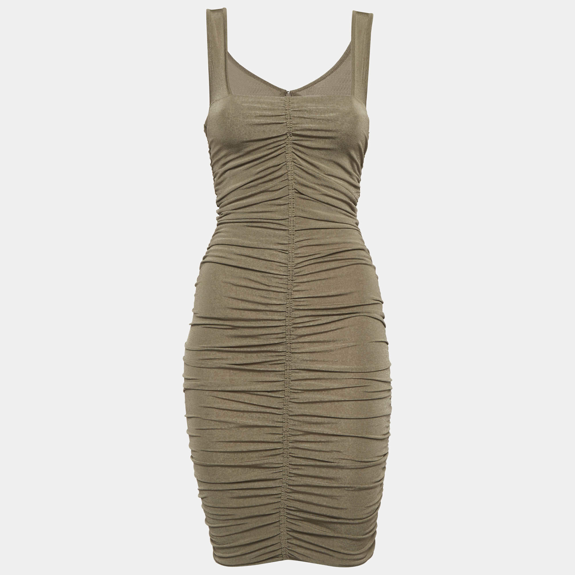 Pre Owned Givenchy Beige Jersey Ruched Bodycon Mini Dress S