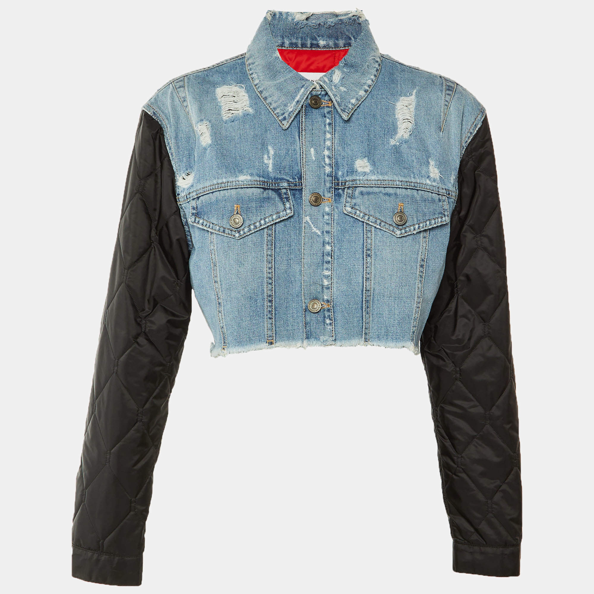 Pre Owned Givenchy Blue Denim & Black Quilted Sleeve Cropped Jacket M