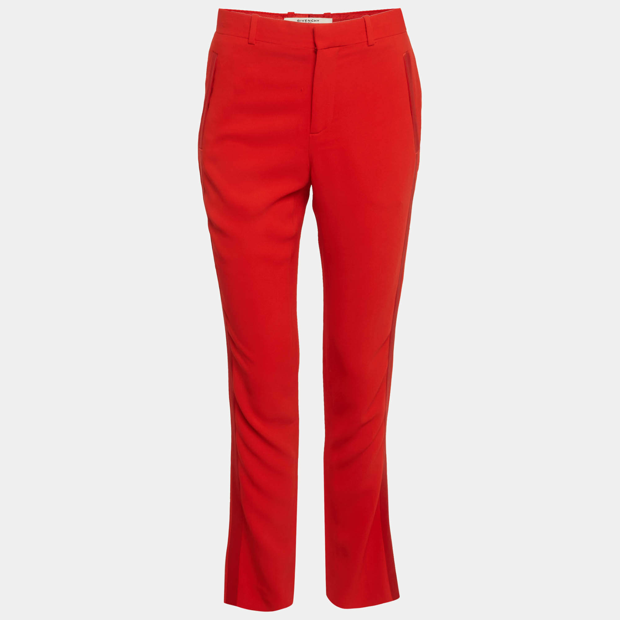 Pre Owned Givenchy Red Satin Trim Crepe Trousers S