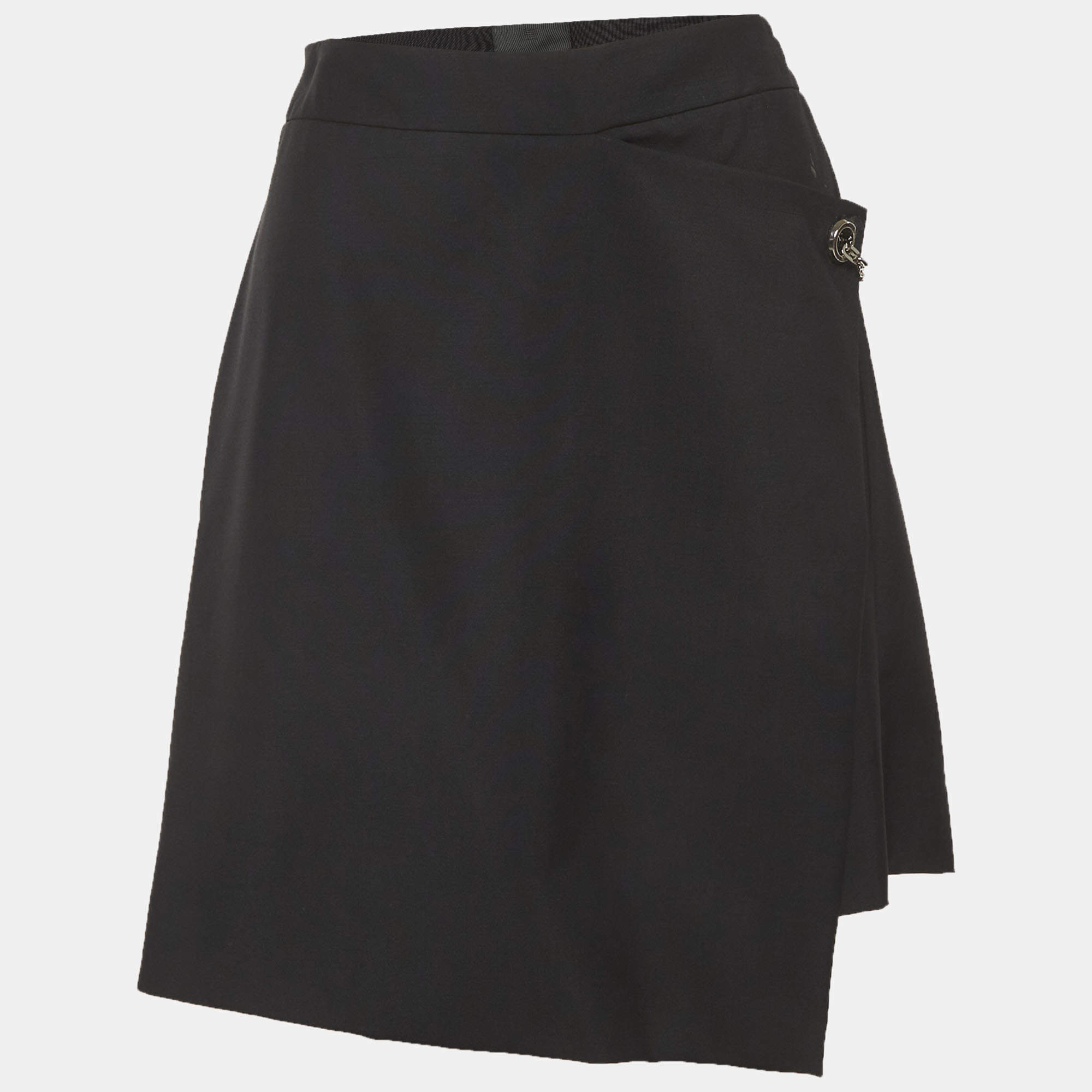 Pre Owned Givenchy Black Wool Chain Detail Mini Skirt L
