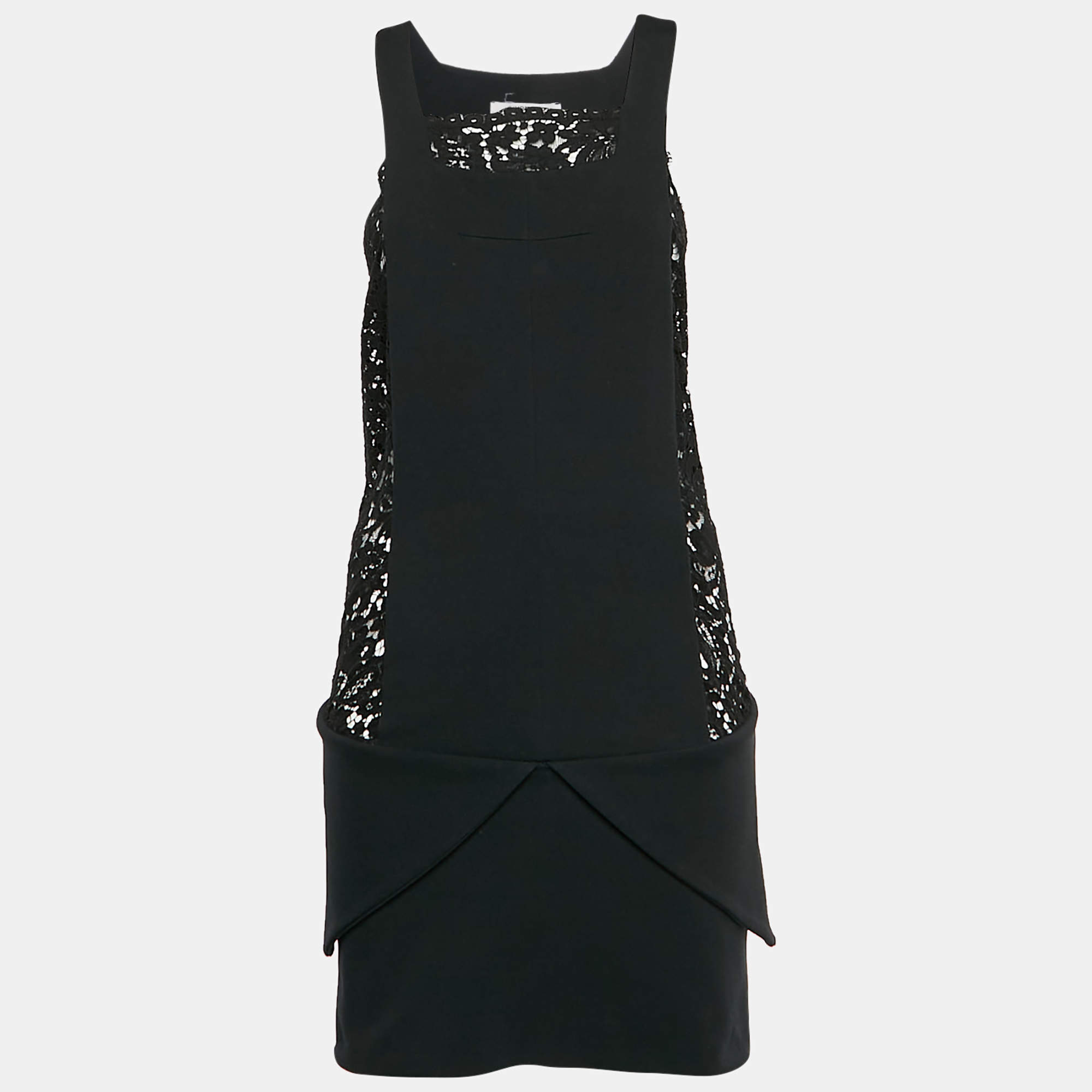 Pre Owned Givenchy Black Wool Blend Guipure Lace Sleeveless Mini Dress S