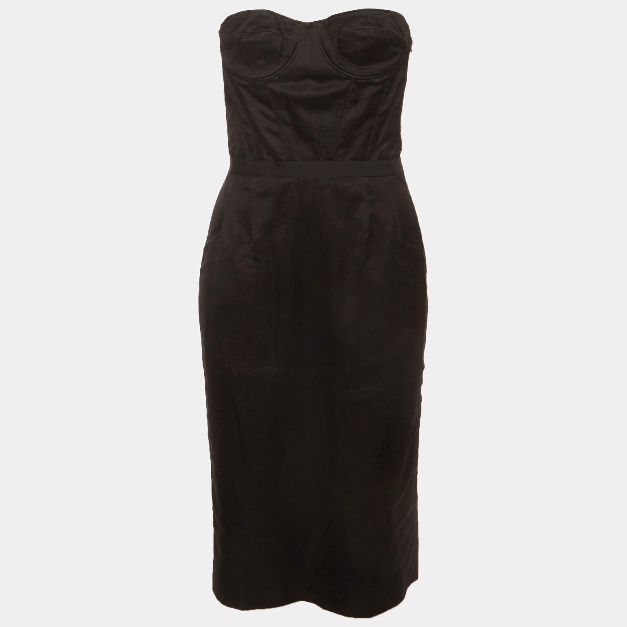 Pre Owned Givenchy Black Tulle and Satin Strapless Midi Dress M