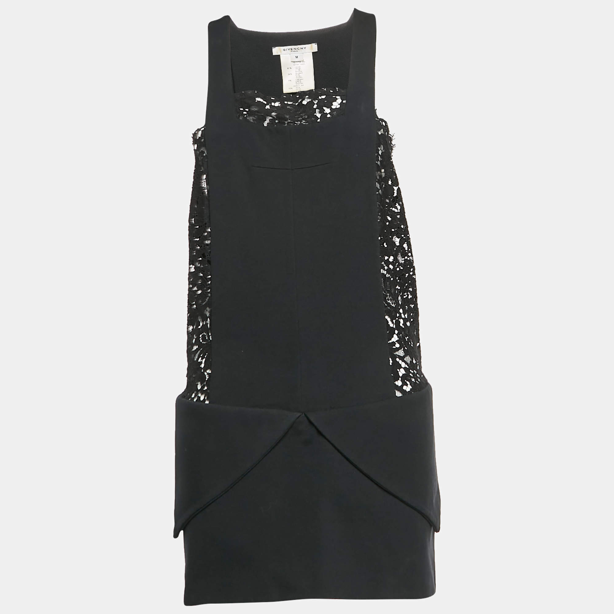 Pre Owned Givenchy Black Synthetic Knit and Lace Paneled Sleeveless Mini Dress M