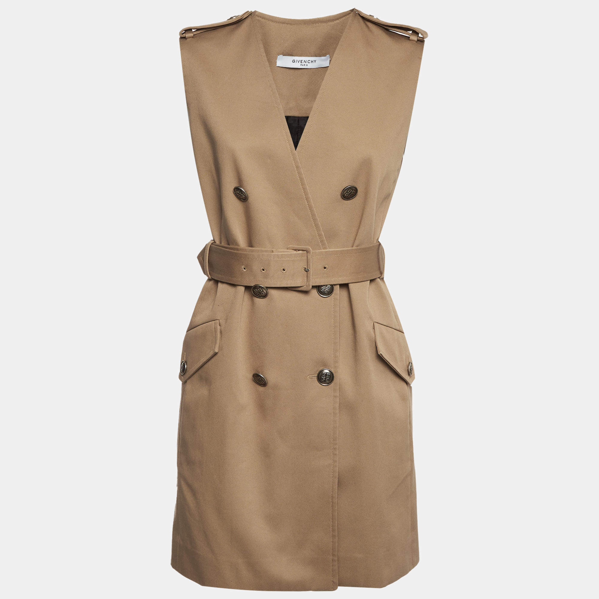 Pre Owned Givenchy Beige Gabardine Double Breasted Mini Dress M