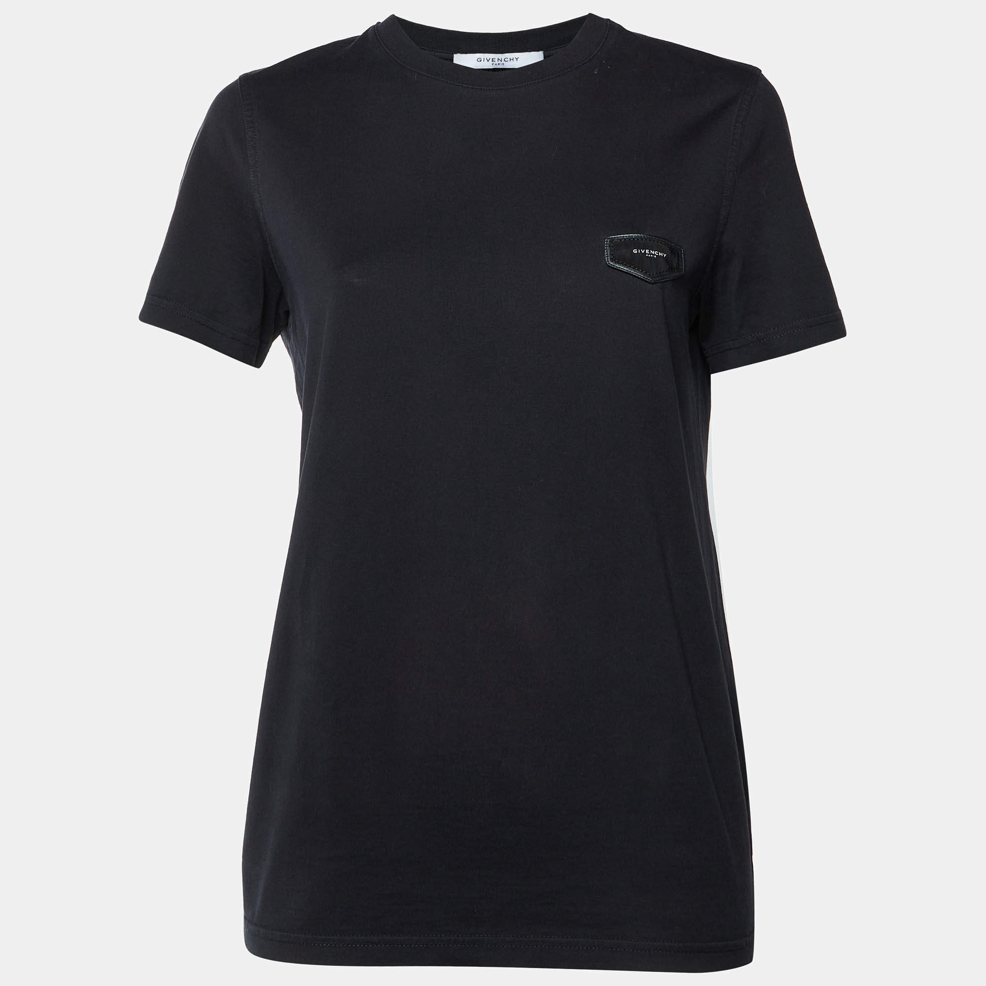 Pre Owned Givenchy Black Logo Print Patched Cotton Half Sleeve T-Shirt XS