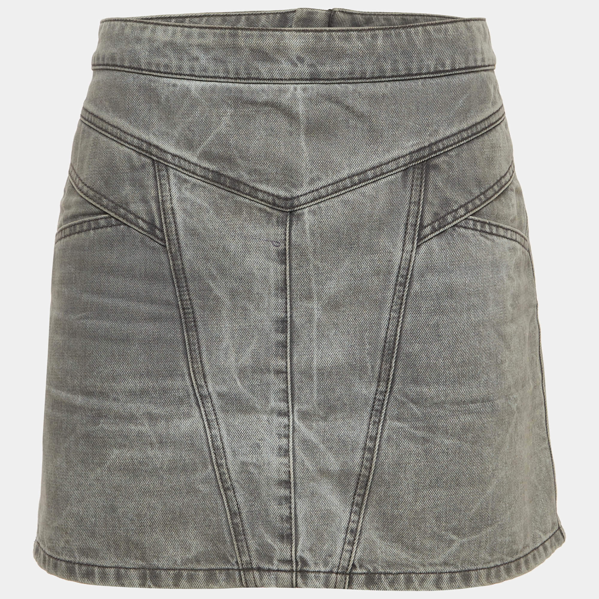 Pre Owned Givenchy Grey Denim Zip Up Mini Skirt M