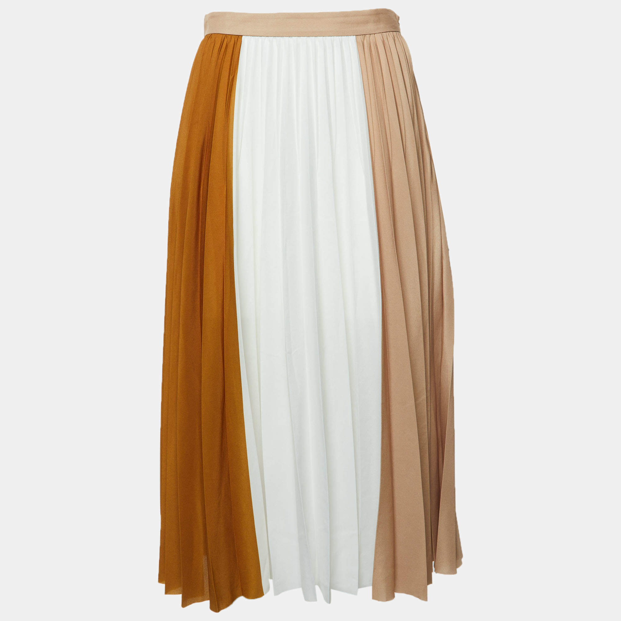 Pre Owned Givenchy Beige/White Colorblock Crepe Pleated Skirt M